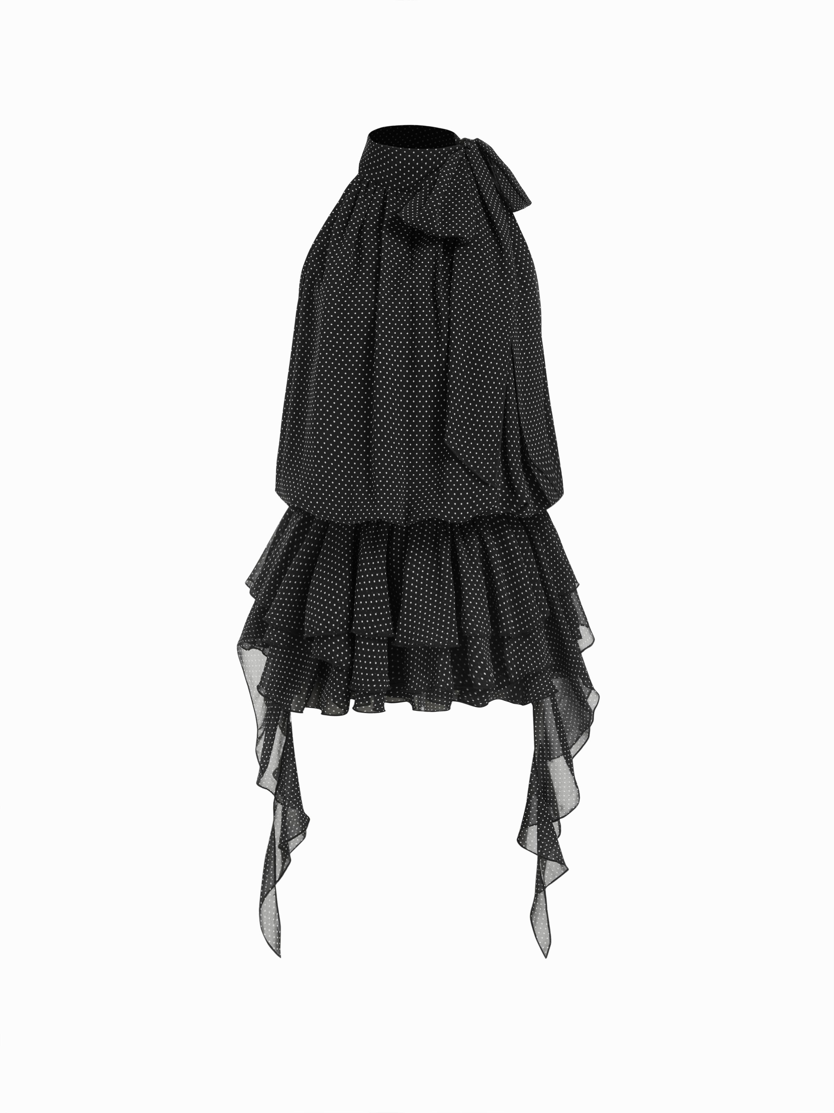 Chiffon Halter Neck Ruffled Ruched Mini Dress by CIDER