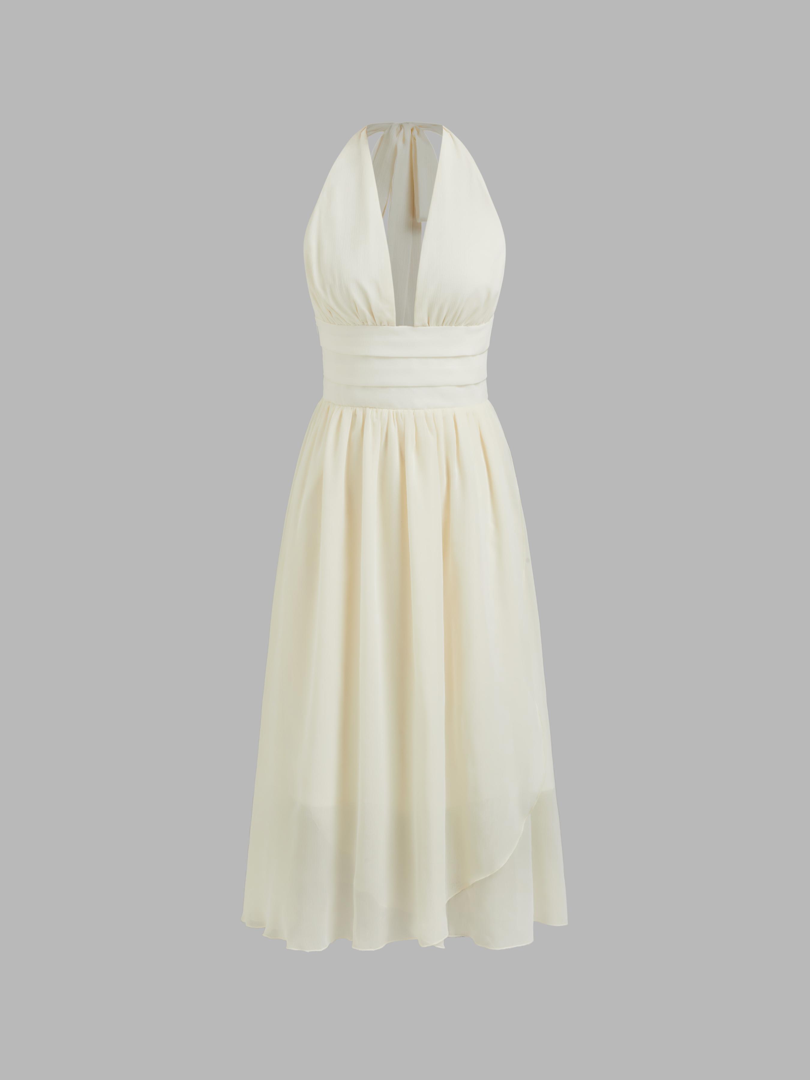 Chiffon Halter Neckline Ruffle Maxi Dress by CIDER