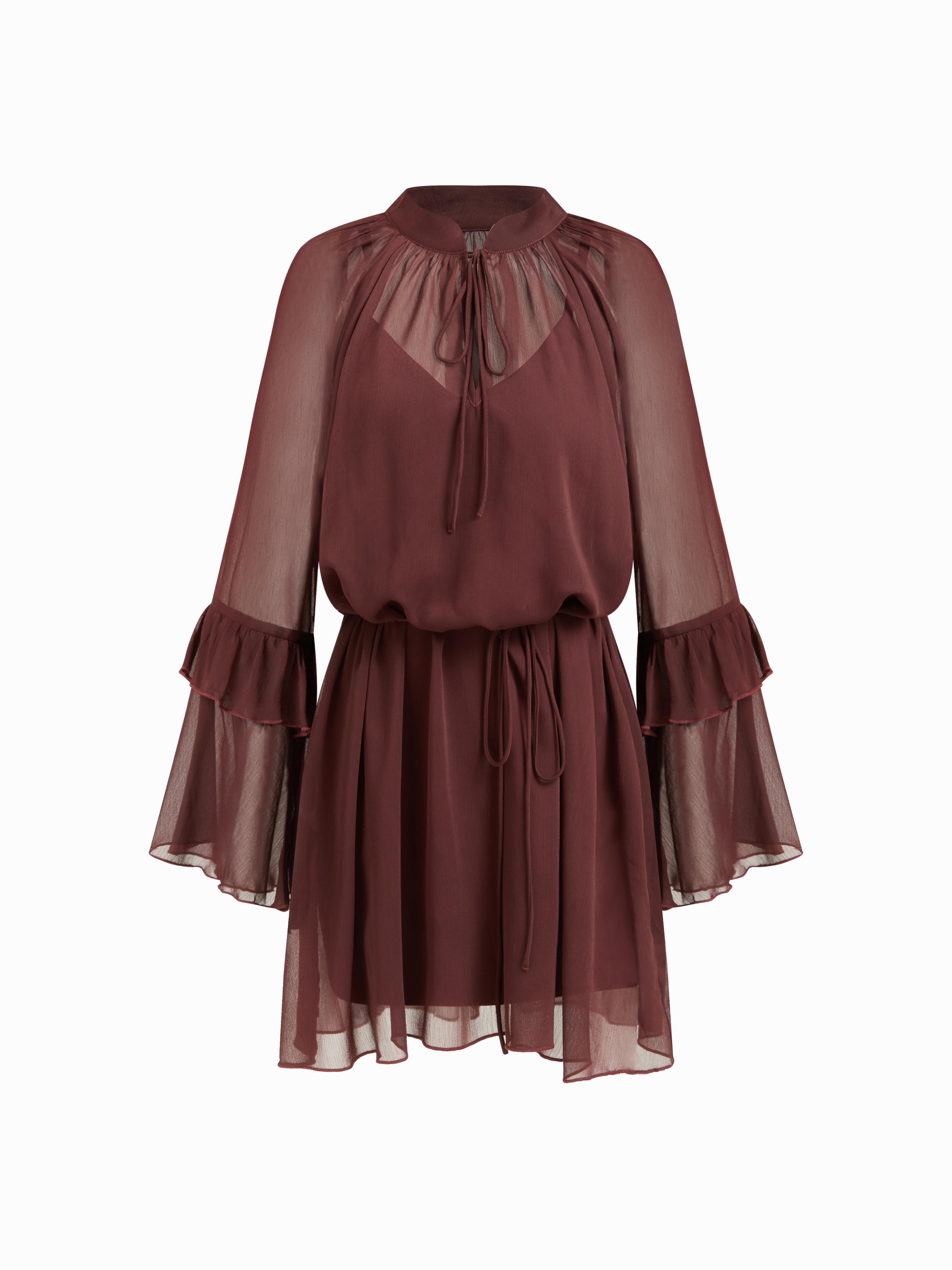 Chiffon High Neck Ruffle Knotted Mini Dress With Solid Cami Mini Dress by CIDER Chiffon High Neck Ruffle Knotted Mini Dress With Solid Cami Mini Dress by CIDER