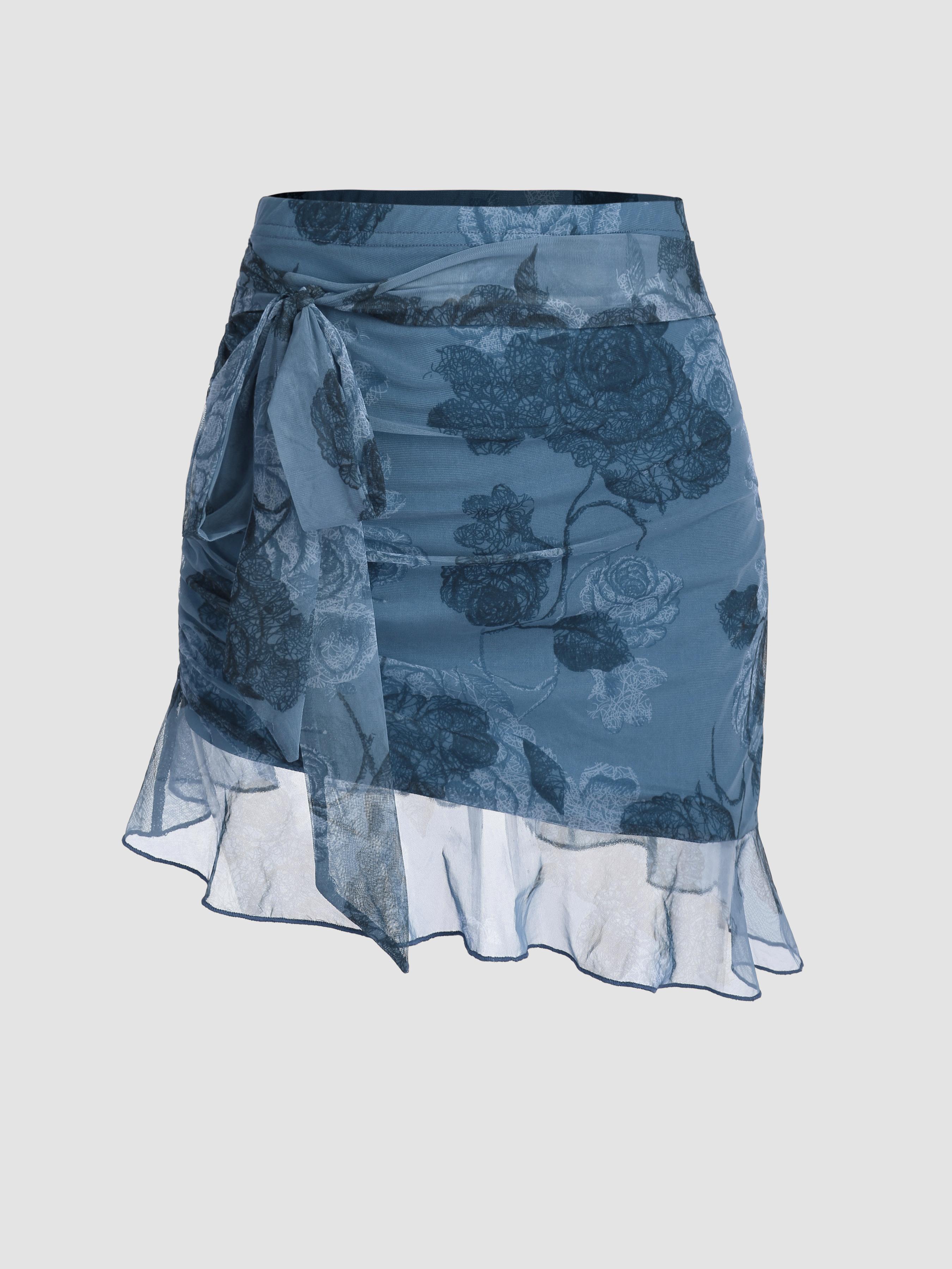 Chiffon High Waist Floral Knotted Mini Skirt by CIDER
