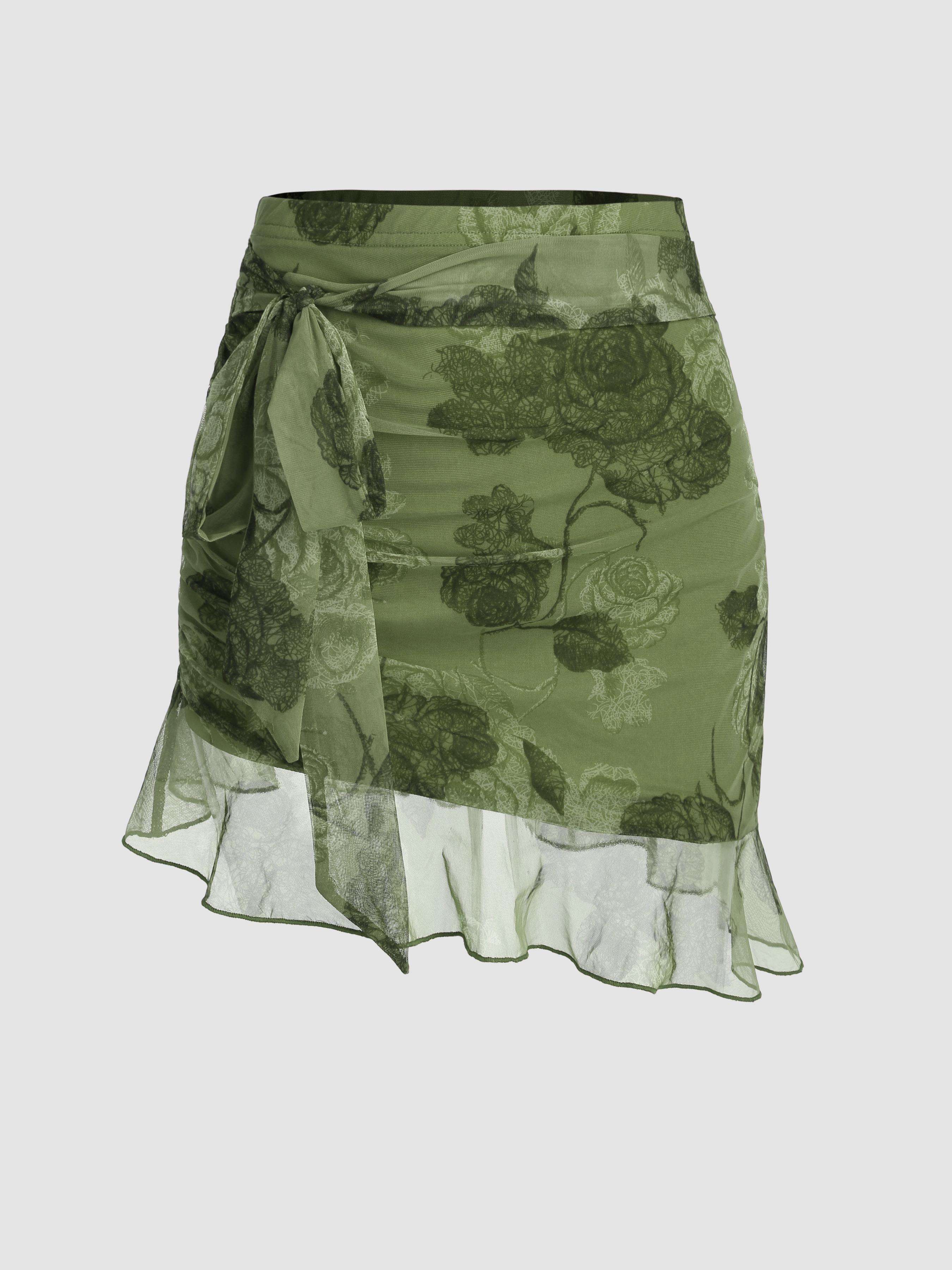Chiffon High Waist Floral Knotted Mini Skirt by CIDER