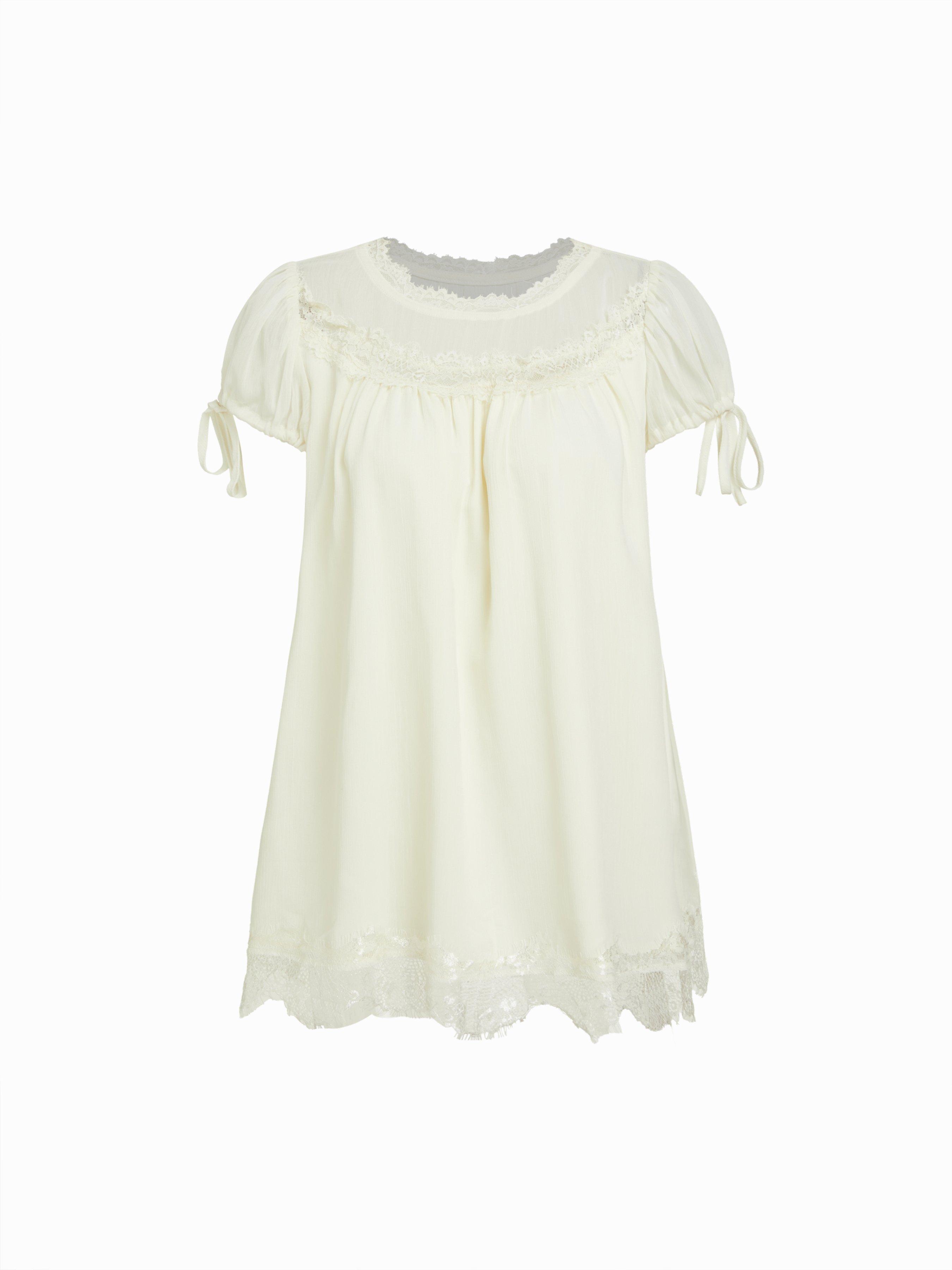 Chiffon Lace Trim Puff Sleeve Oversized Blouse by CIDER
