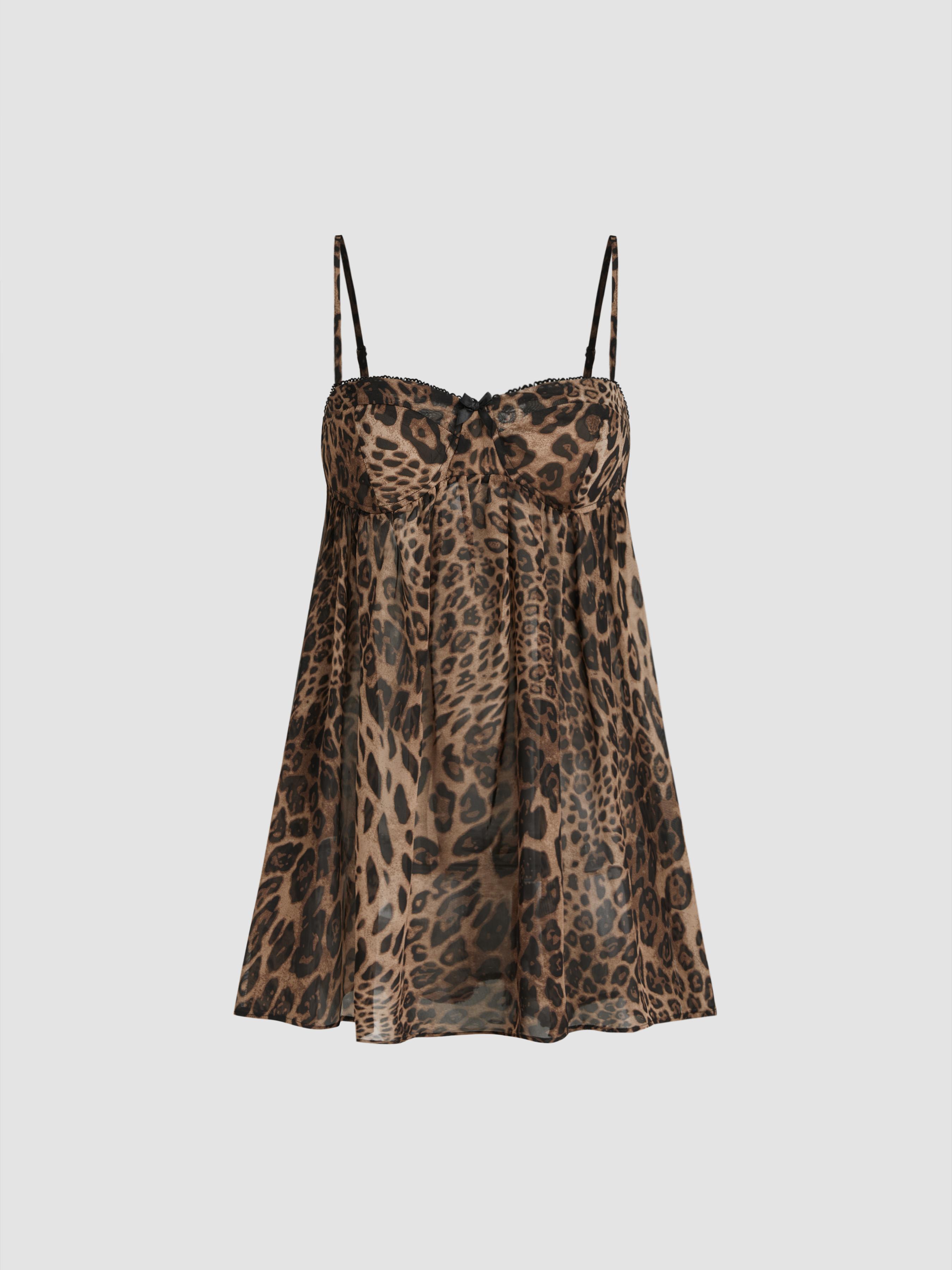 Chiffon Leopard Bowknot Oversized Mini Nightdress by CIDER