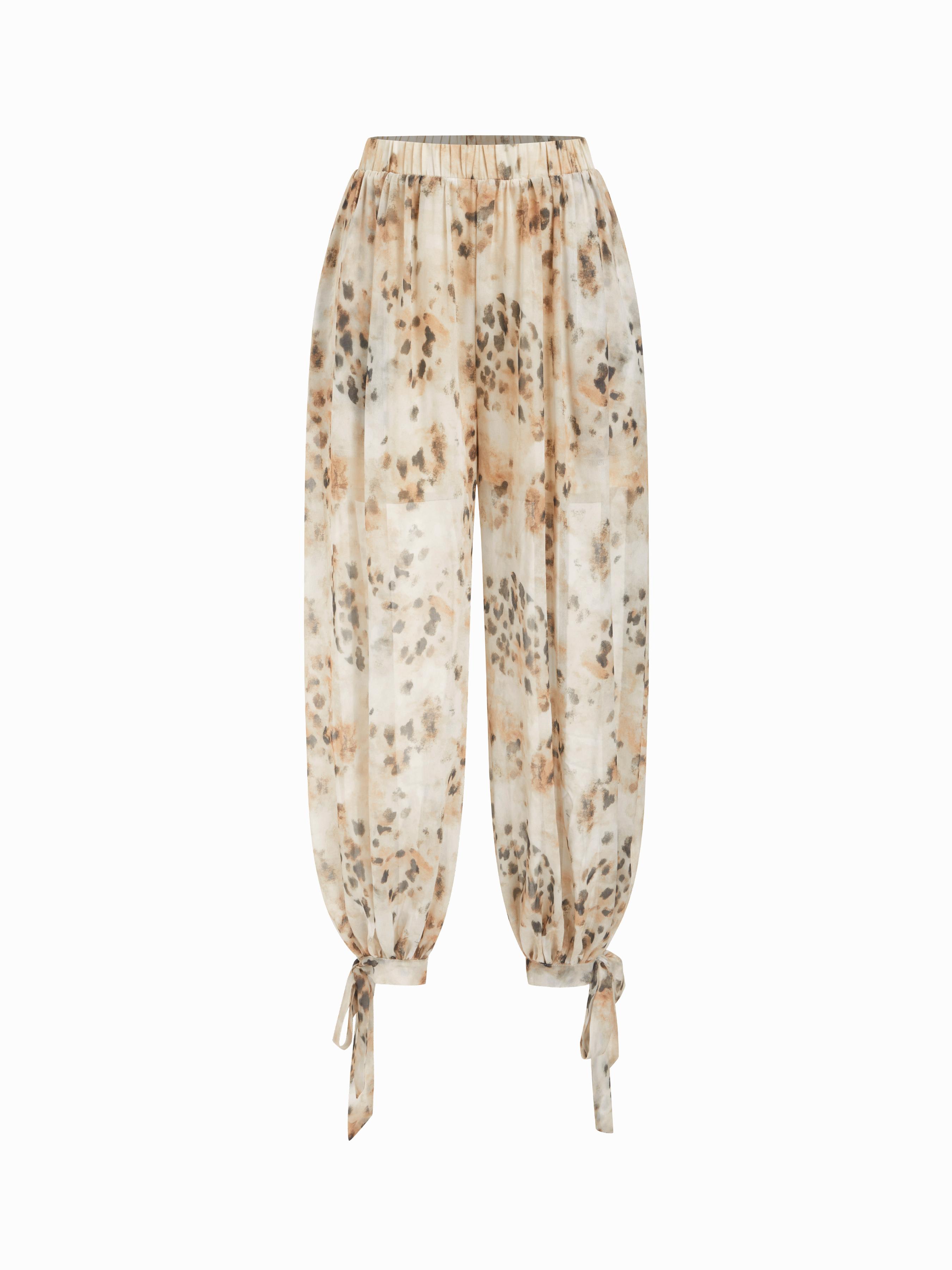 Chiffon Leopard Print Mid Rise Knotted Bloomer Trousers by CIDER