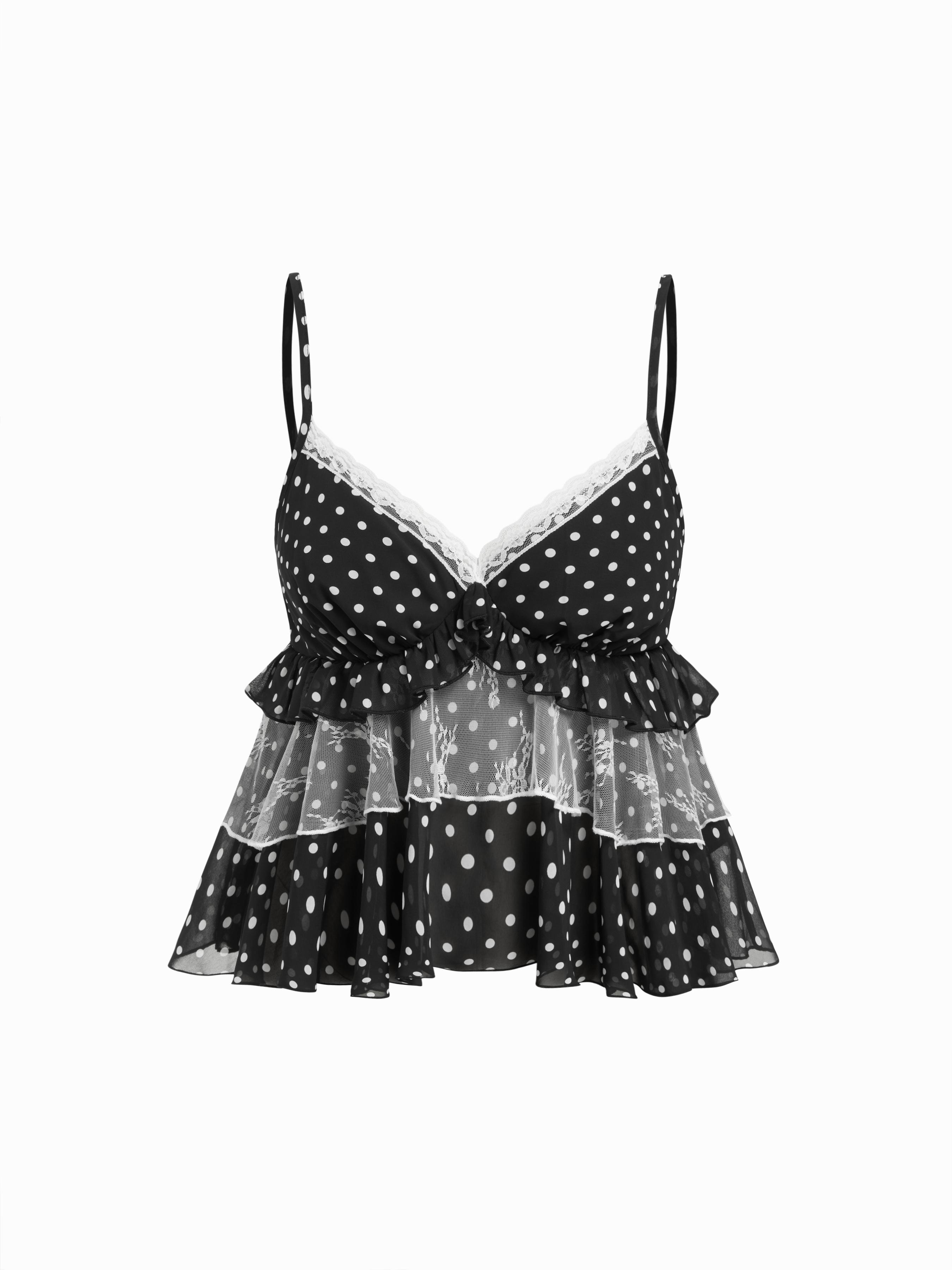 Chiffon Leopard V-neck Lace Trim Cami Top Curve & Plus by CIDER