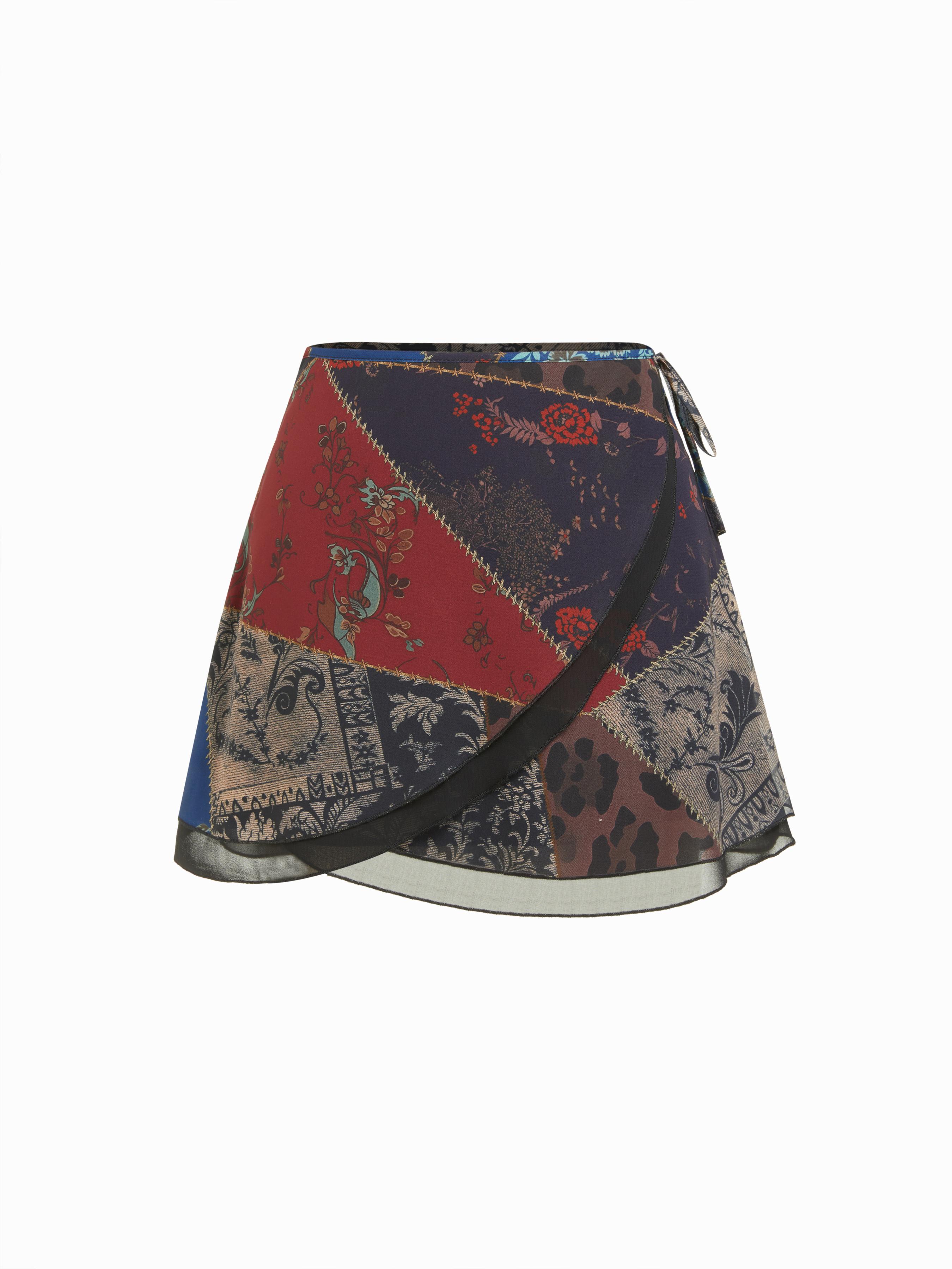 Chiffon Low Rise Aztec Asymmetrical Knotted A-line Mini Skirt by CIDER