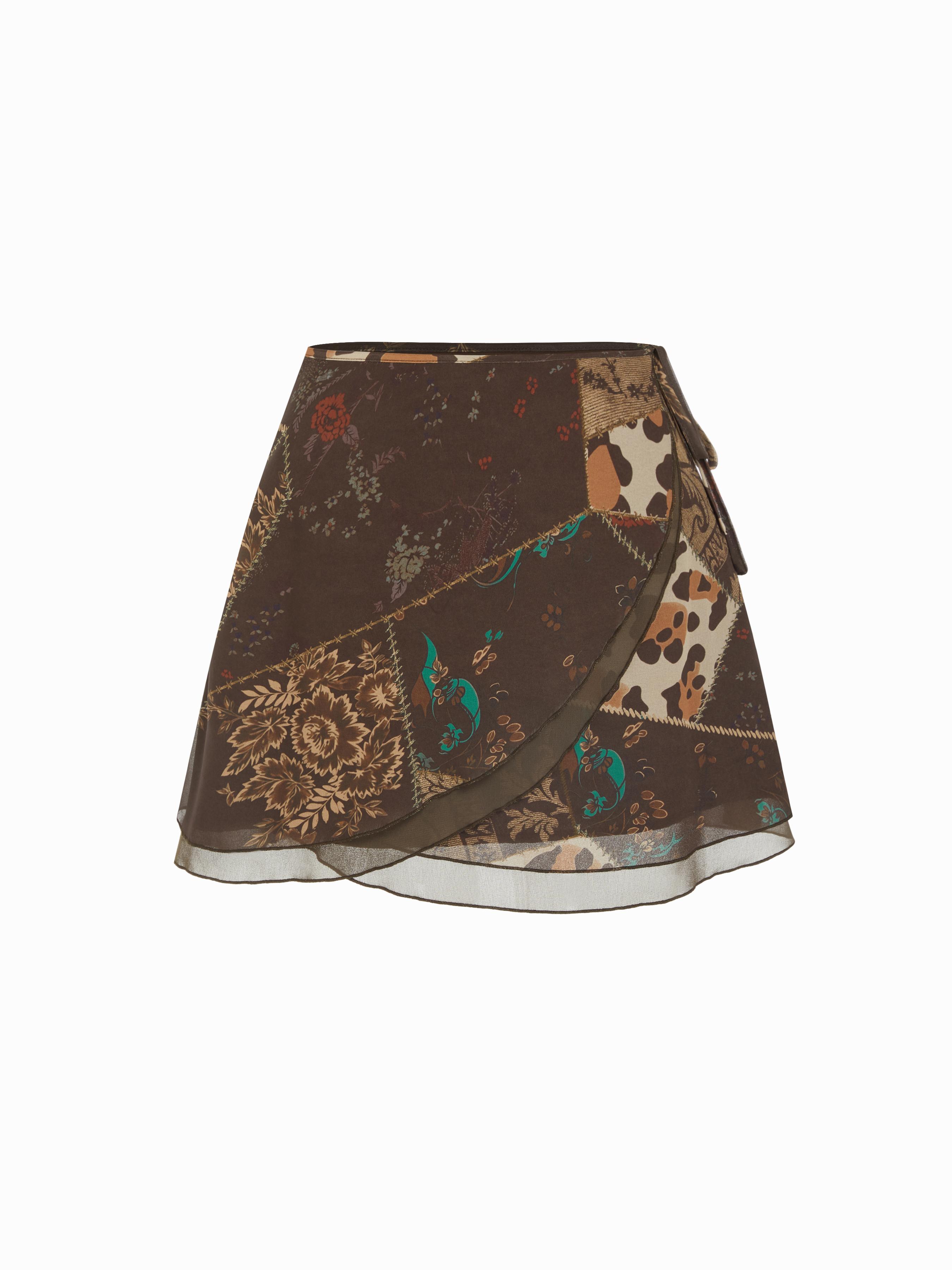 Chiffon Low Rise Aztec Asymmetrical Knotted A-line Mini Skirt by CIDER