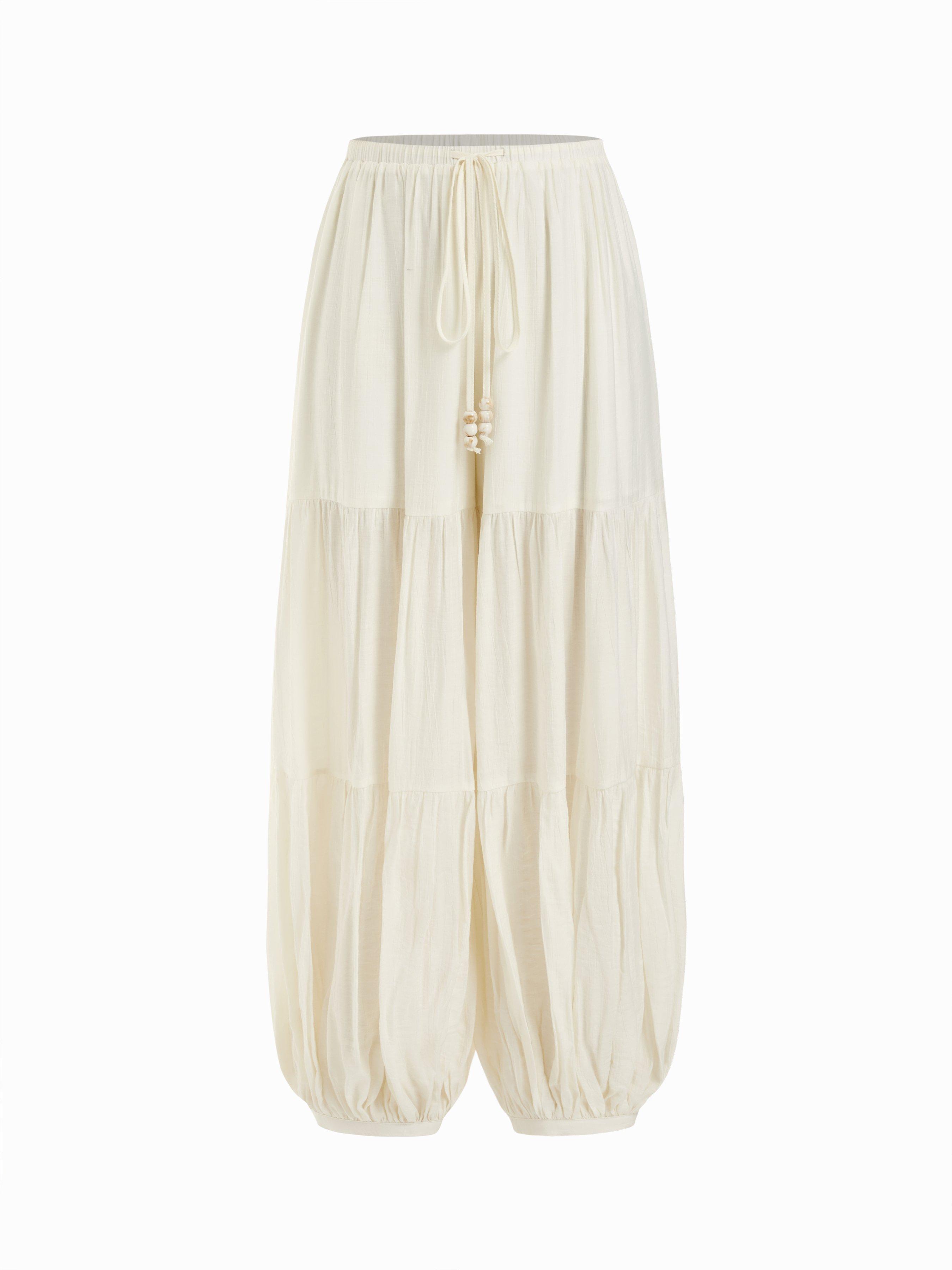 Chiffon Low Rise Drawstring Beaded Oversized Bloomer Trousers by CIDER