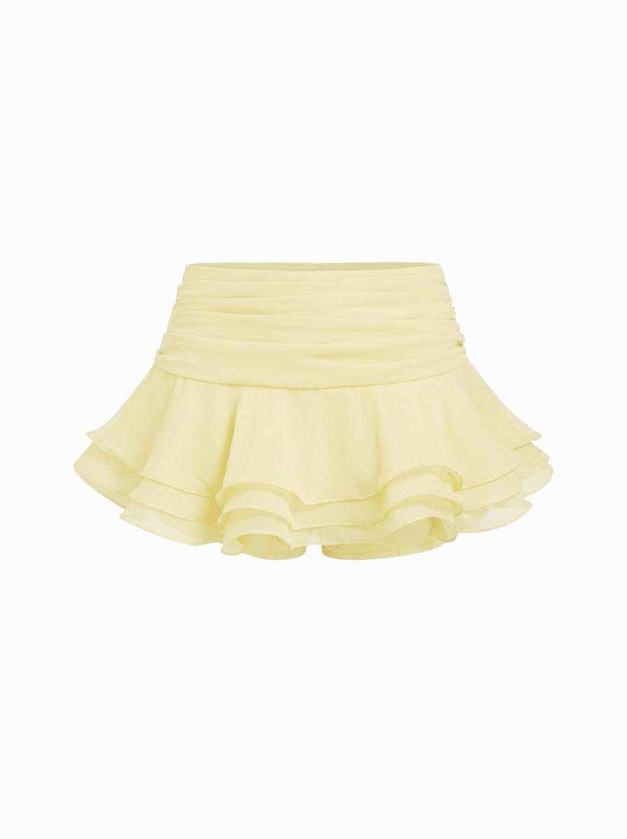 Chiffon Low Rise Ruffle Hem Layered Mini Skort by CIDER