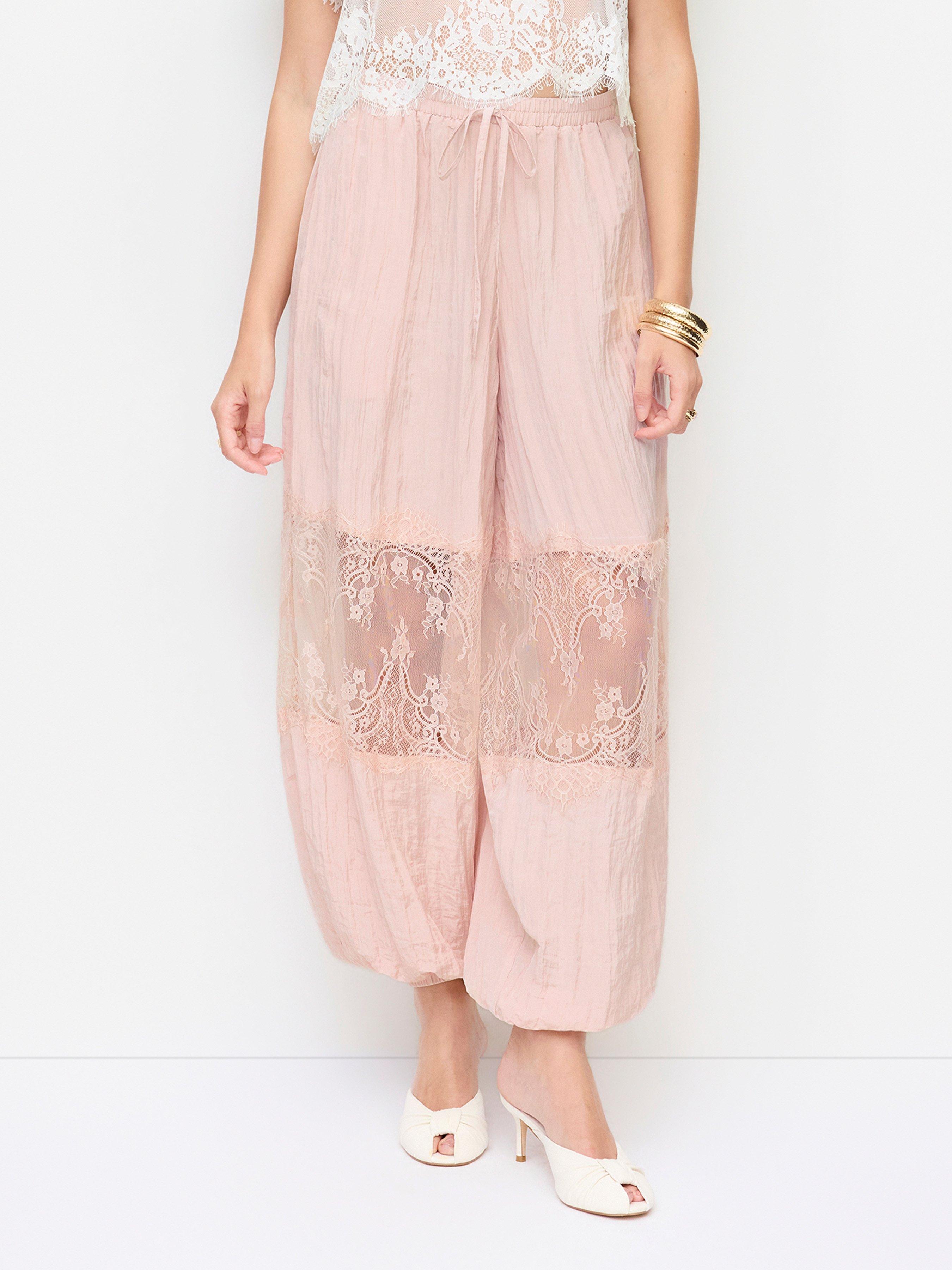 Chiffon Mid Rise Lace Balloon Pants by CIDER
