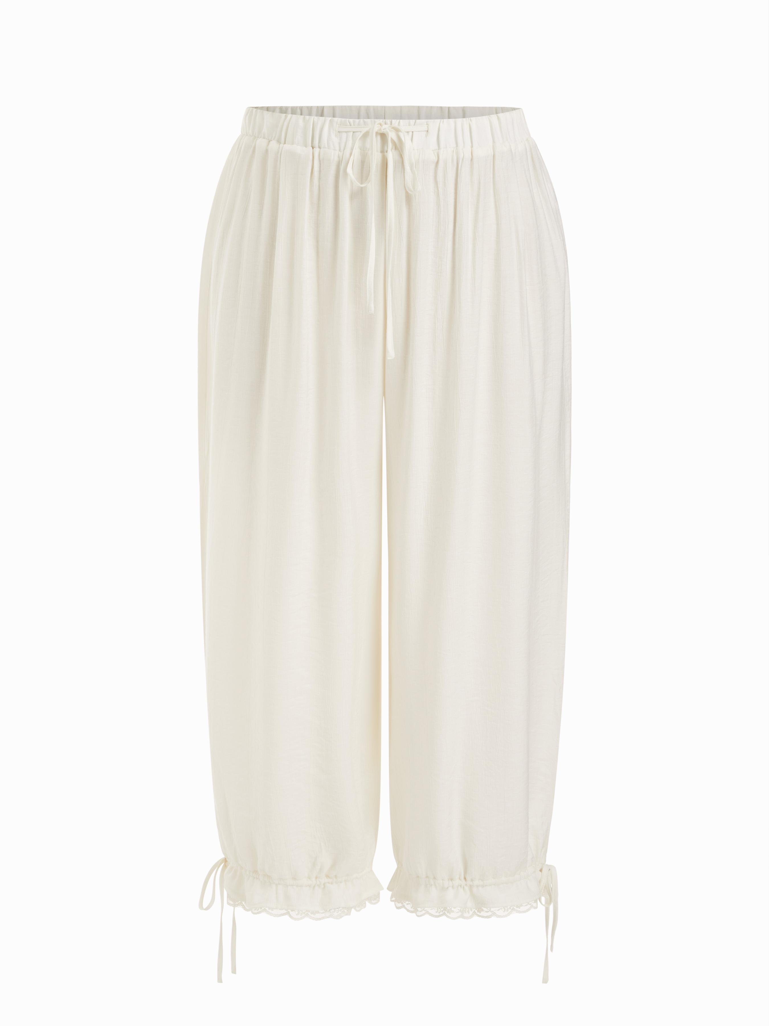 Chiffon Mid Rise Lace Trim Cropped Bloomer Trousers Curve & Plus by CIDER
