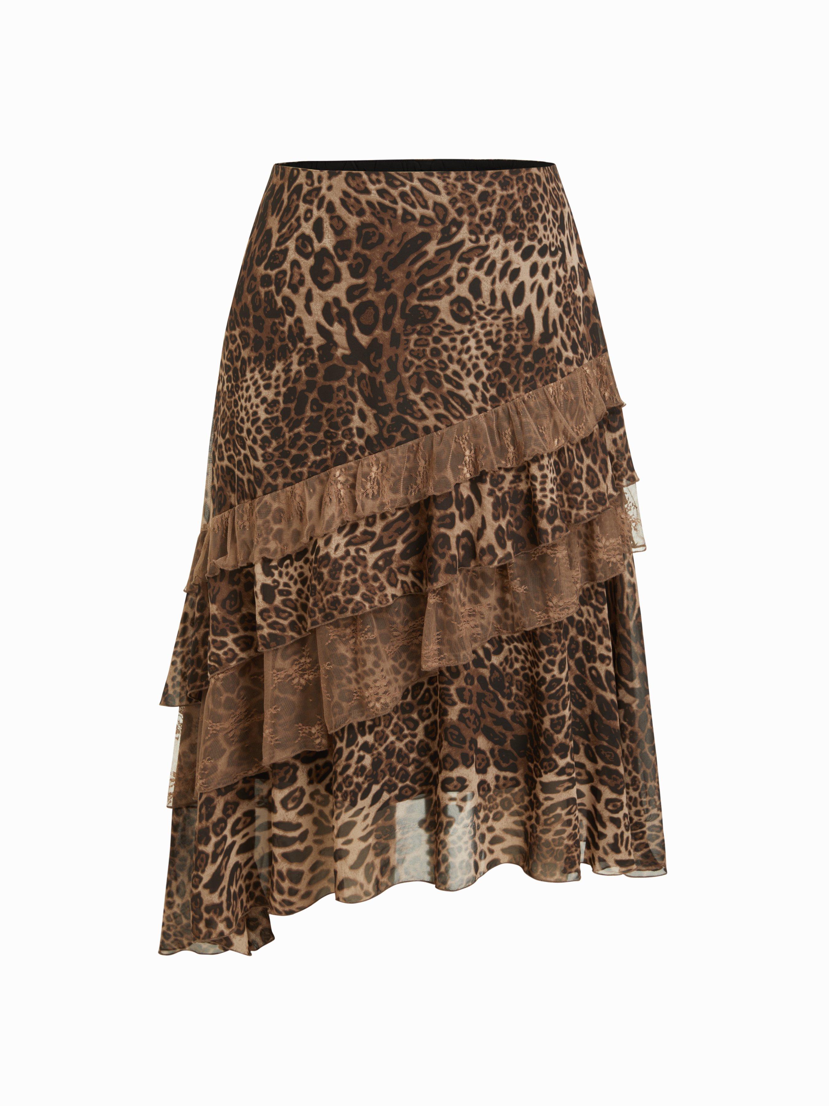 Chiffon Mid Rise Leopard Print Layered Maxi Skirt Curve & Plus by CIDER Chiffon Mid Rise Leopard Print Layered Maxi Skirt Curve & Plus by CIDER