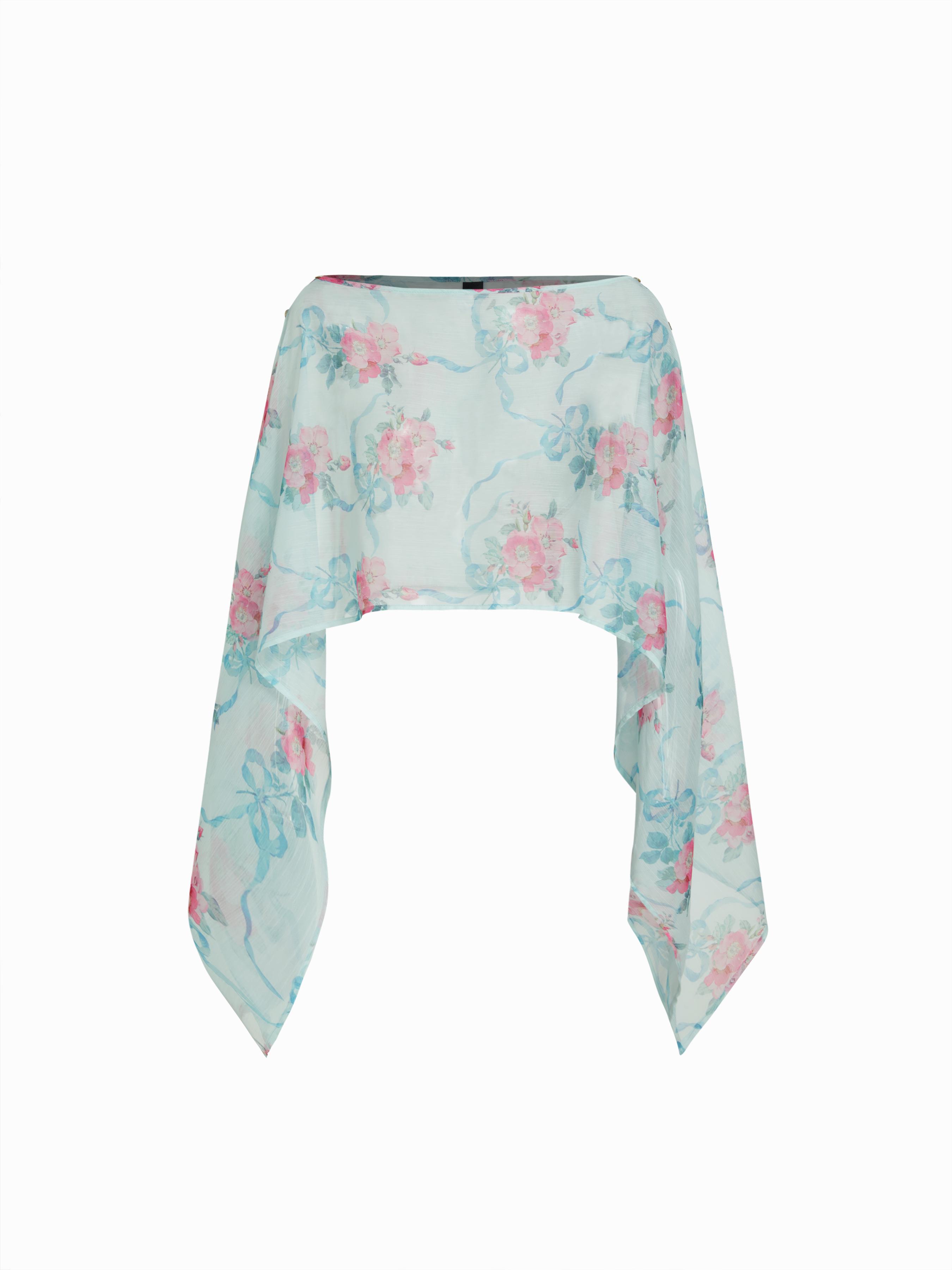 Chiffon Paisley Graphic Boat Neck Oversized Cape Top by CIDER