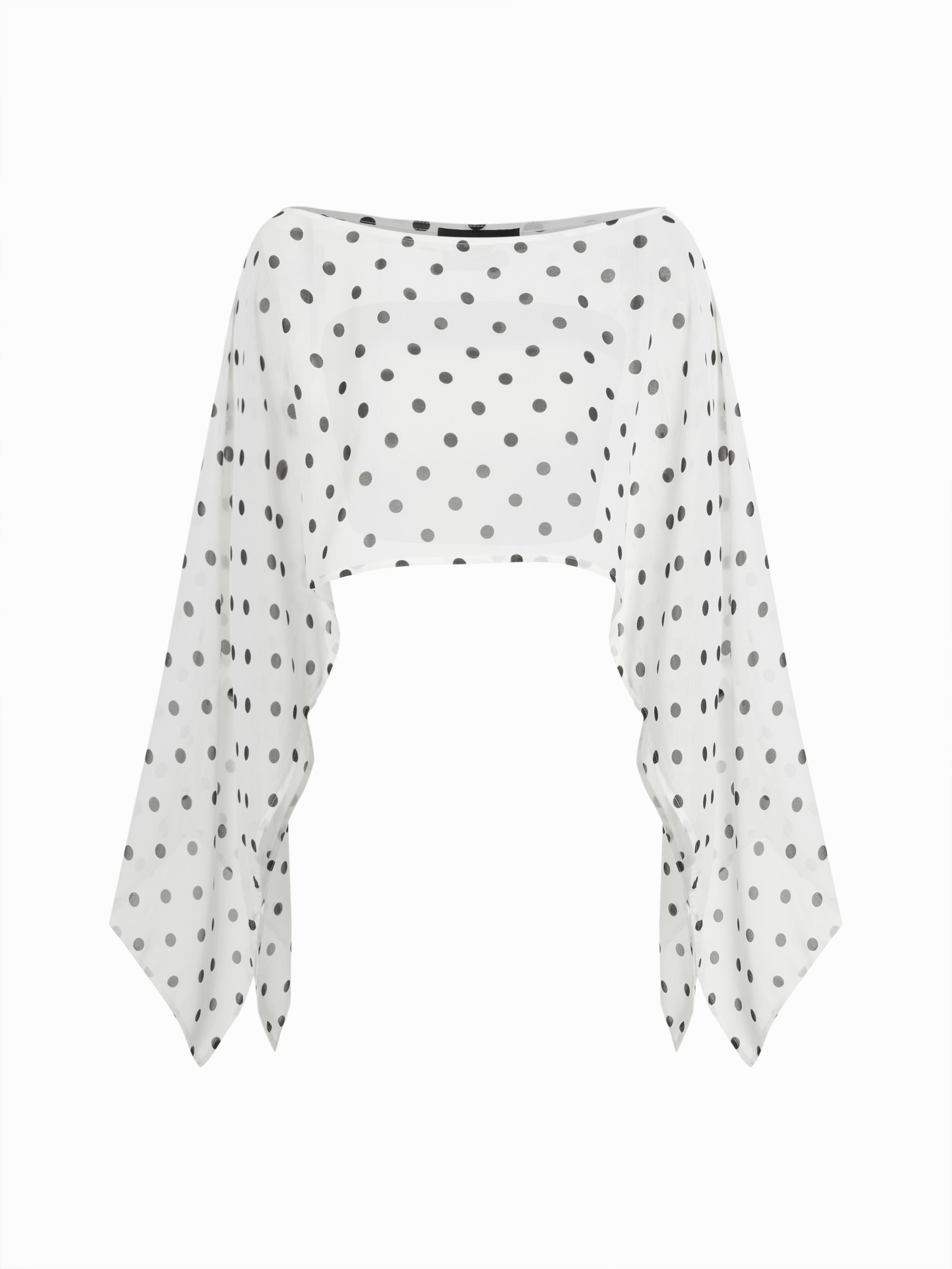 Chiffon Polka Dot Boat Neck Cloak Sleeve Oversized Poncho Blouse & Bandeau by CIDER