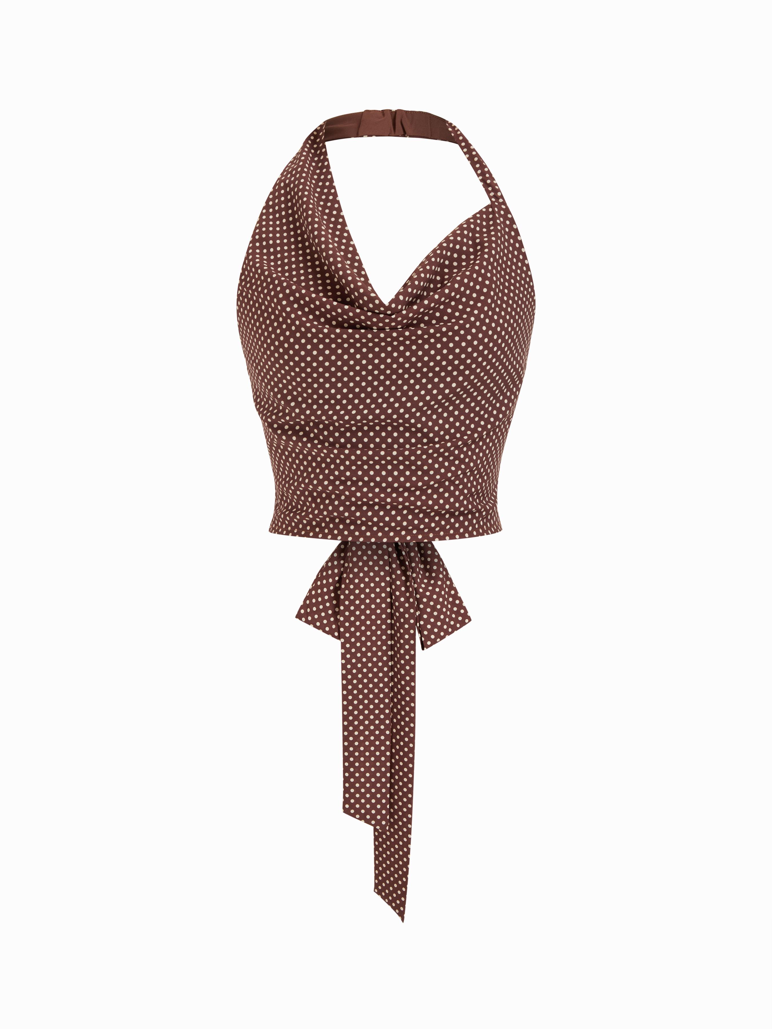 Chiffon Polka Dot Halter Neck Backless Top by CIDER