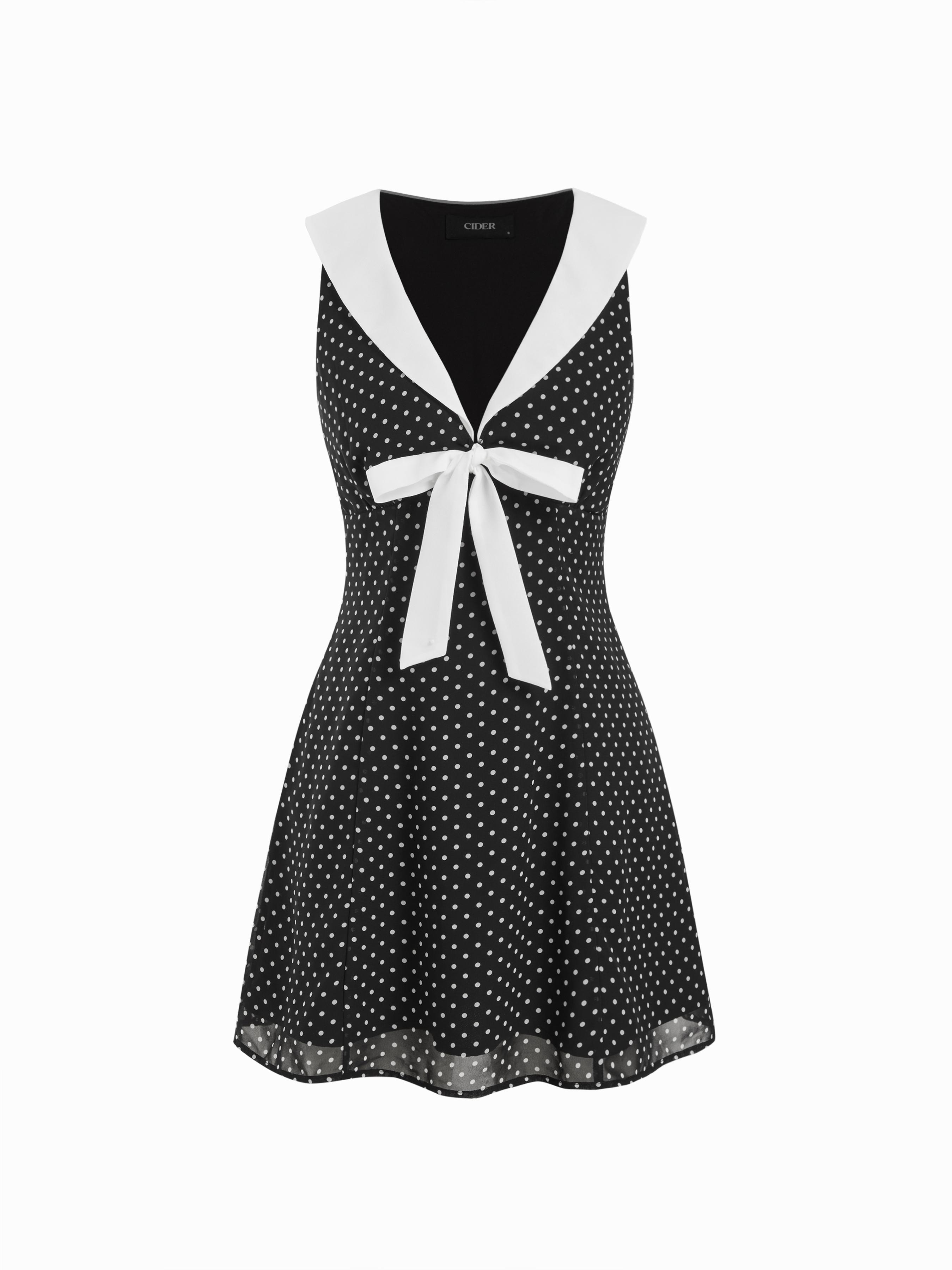Chiffon Polka Dot Sailor Collar Bowknot A-line Mini Dress by CIDER