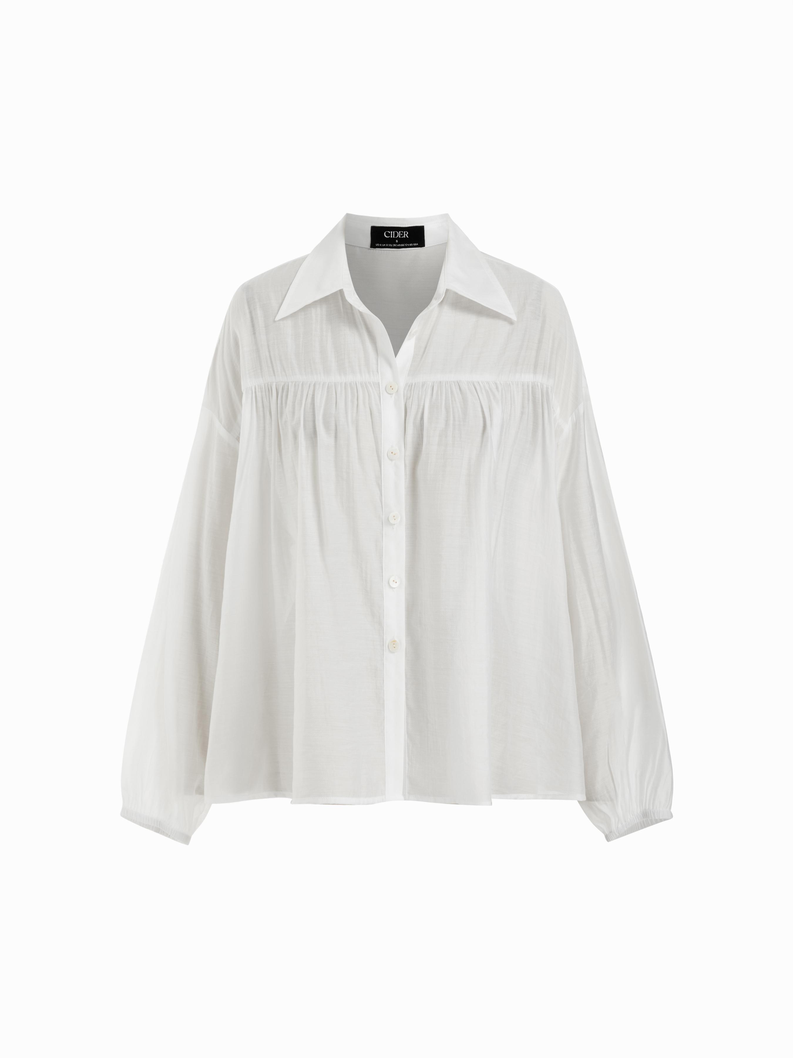 Chiffon Puff Sleeve Sheer Draped Oversized Blouse by CIDER