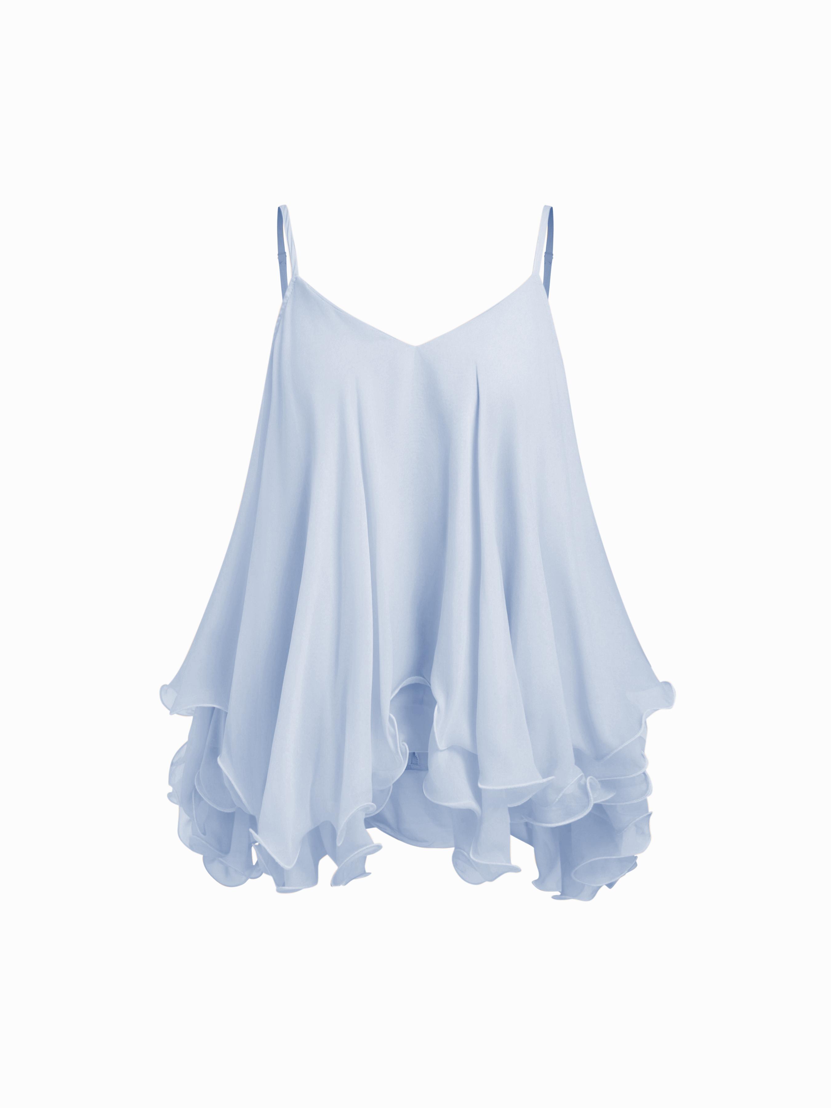 Chiffon Ruffle Hem Knotted Layered Mesh Cami Top Curve & Plus by CIDER