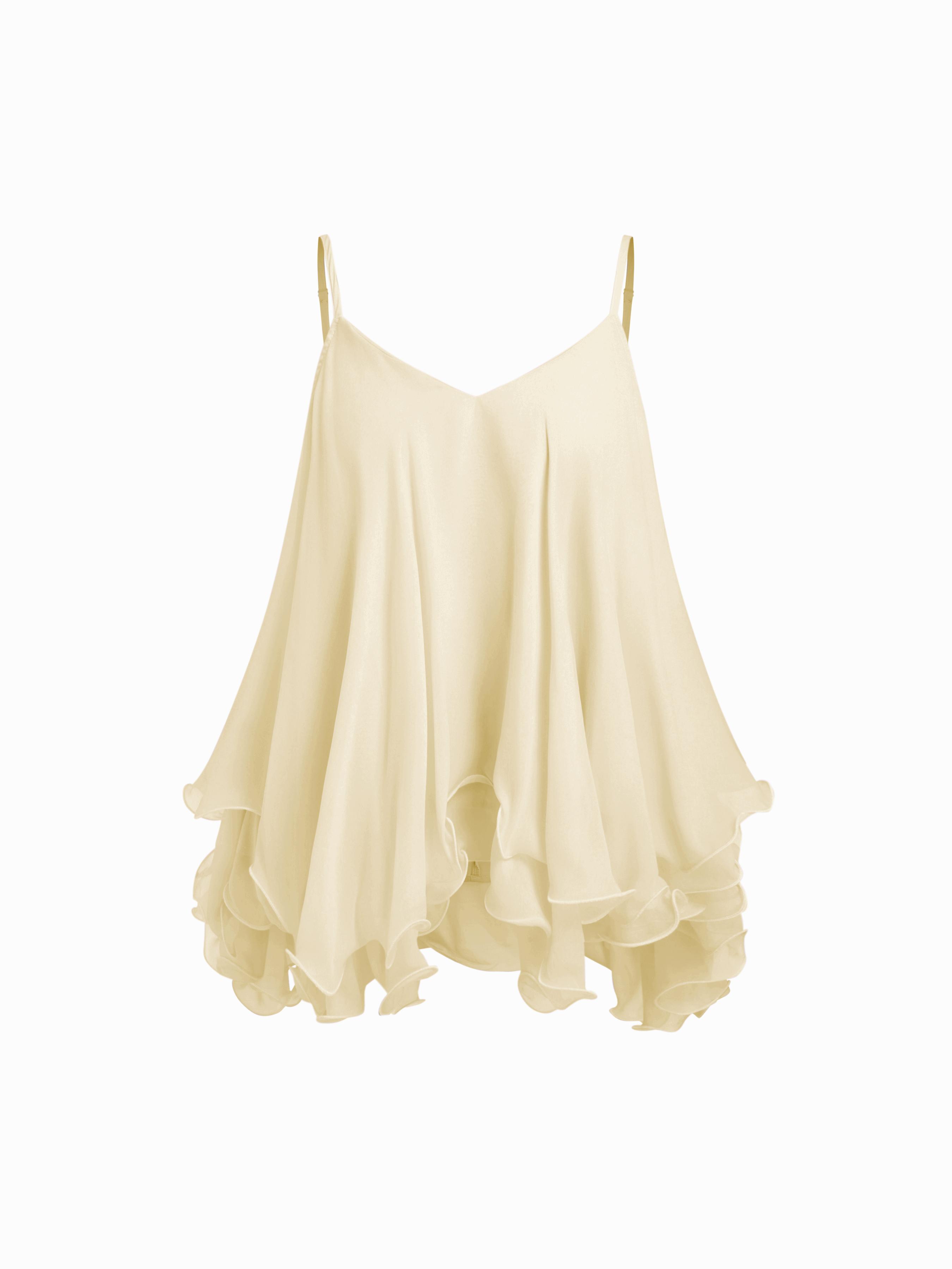 Chiffon Ruffle Hem Knotted Layered Mesh Cami Top Curve & Plus by CIDER