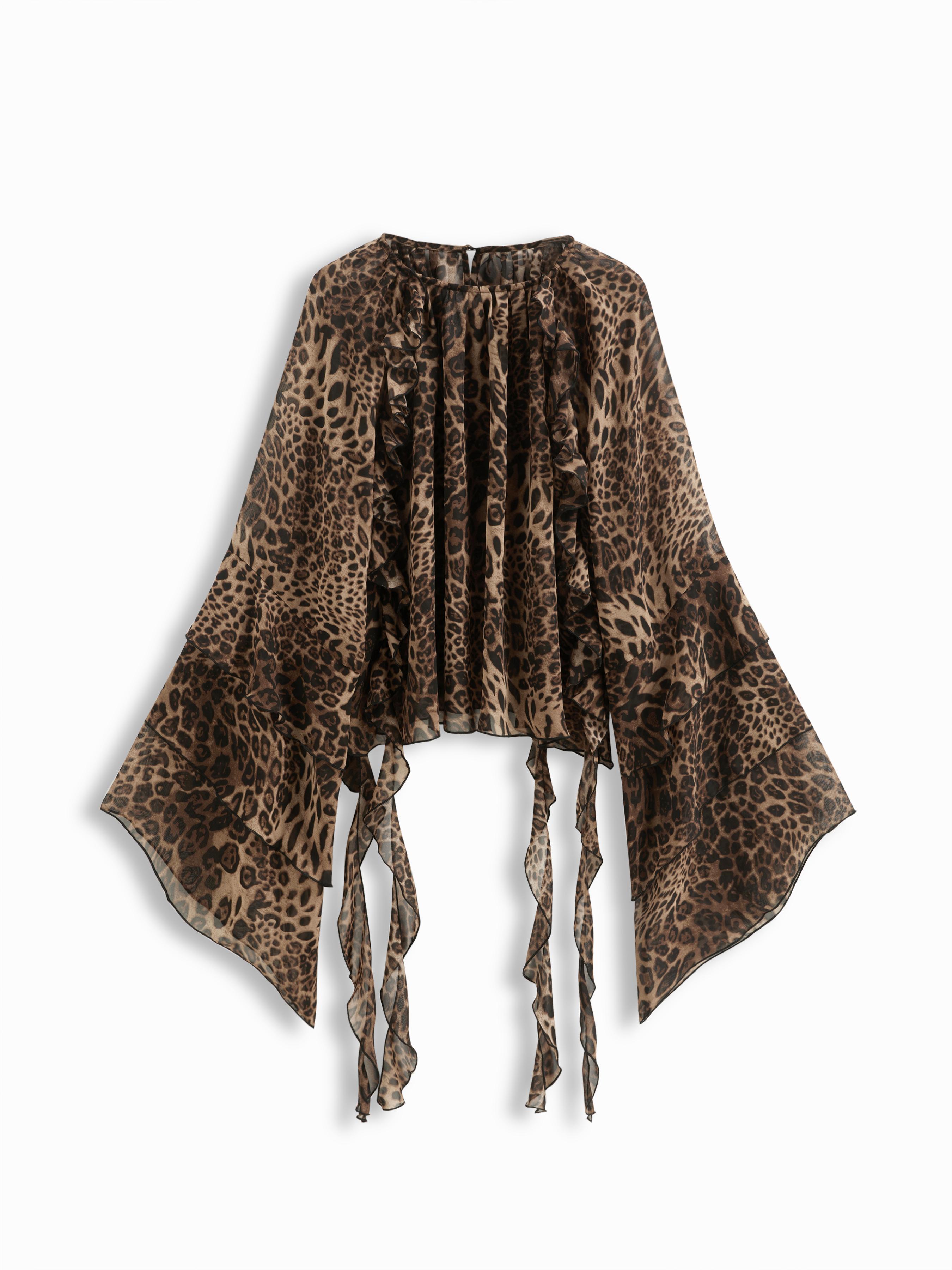 Chiffon Ruffle Hem See-through Oversized Bell Sleeve Blouse by CIDER