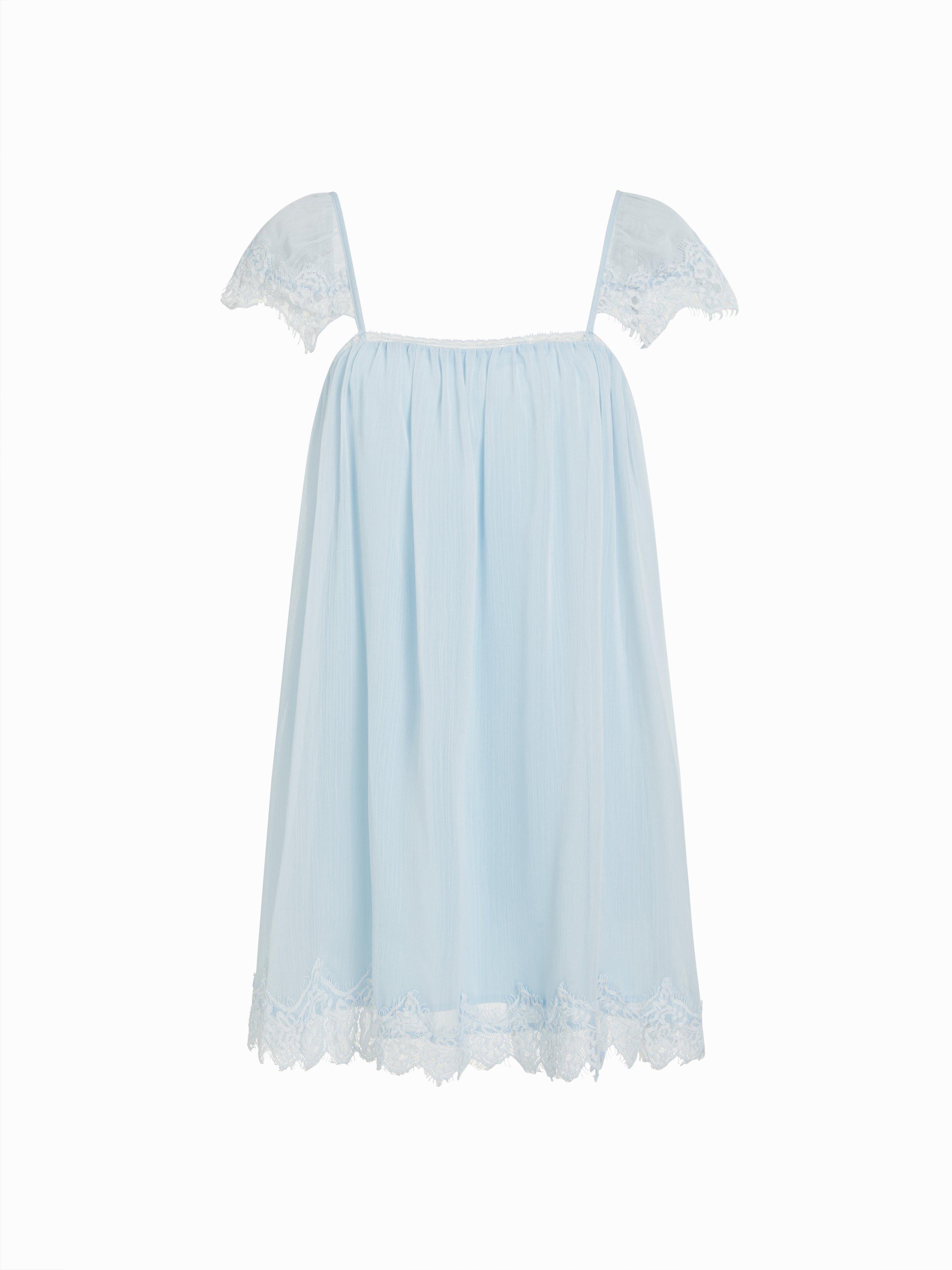 Chiffon Square Neck Lace Trim Oversized Mini Babydoll Nightdress by CIDER