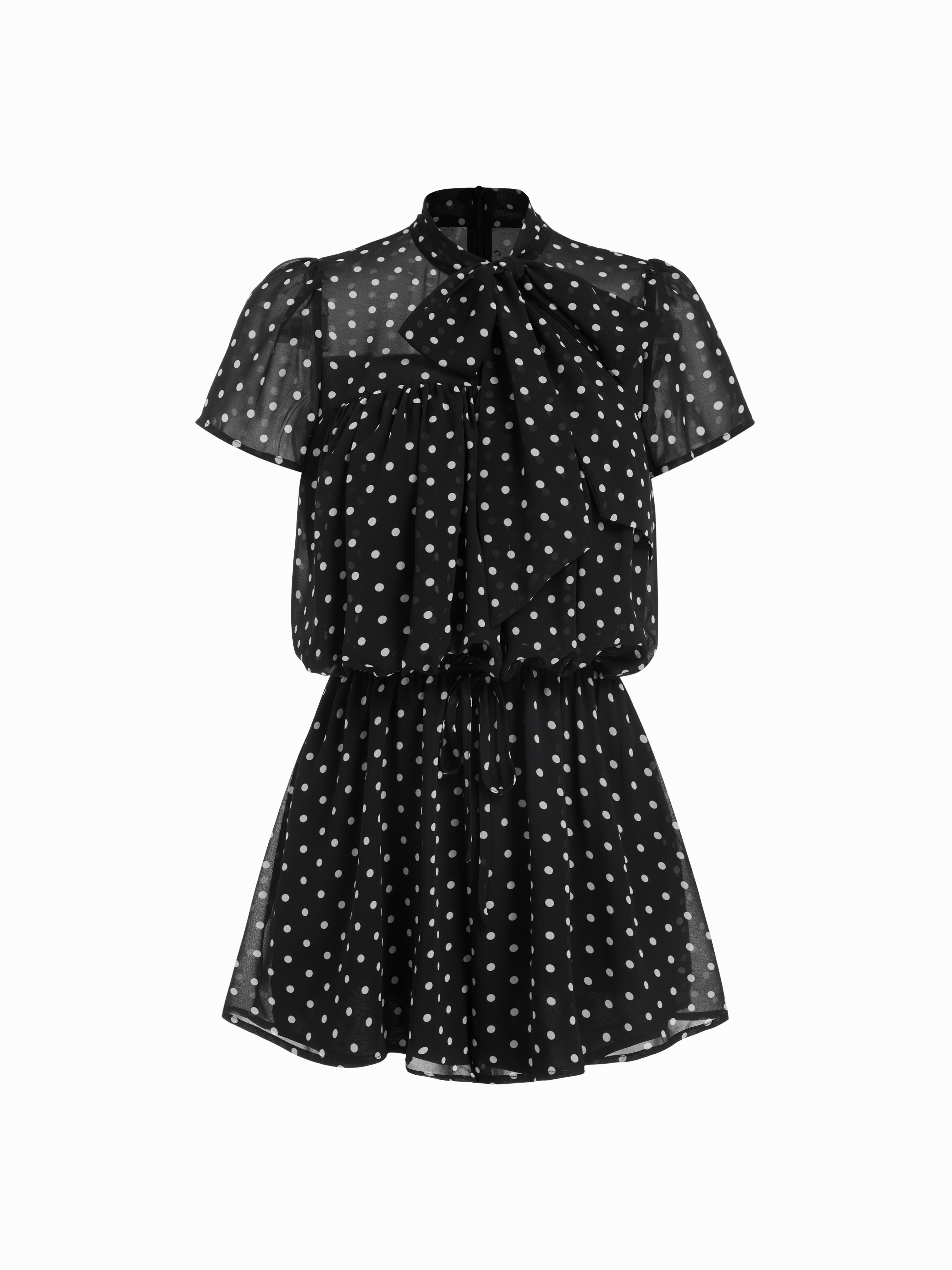 Chiffon Stand Collar Puff Sleeve Bowknot Drawstring Ruffle Romper by CIDER