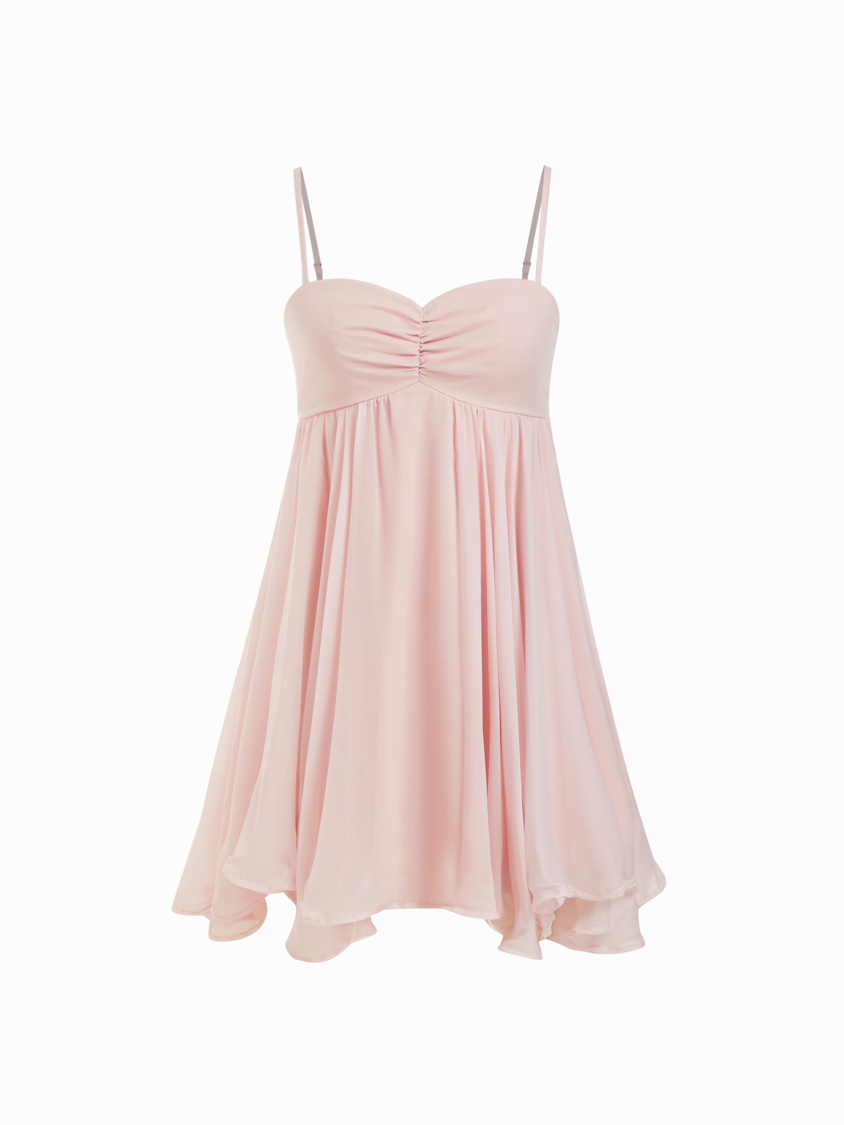 Chiffon Sweetheart Asymmetrical Hem Mini Dress by CIDER