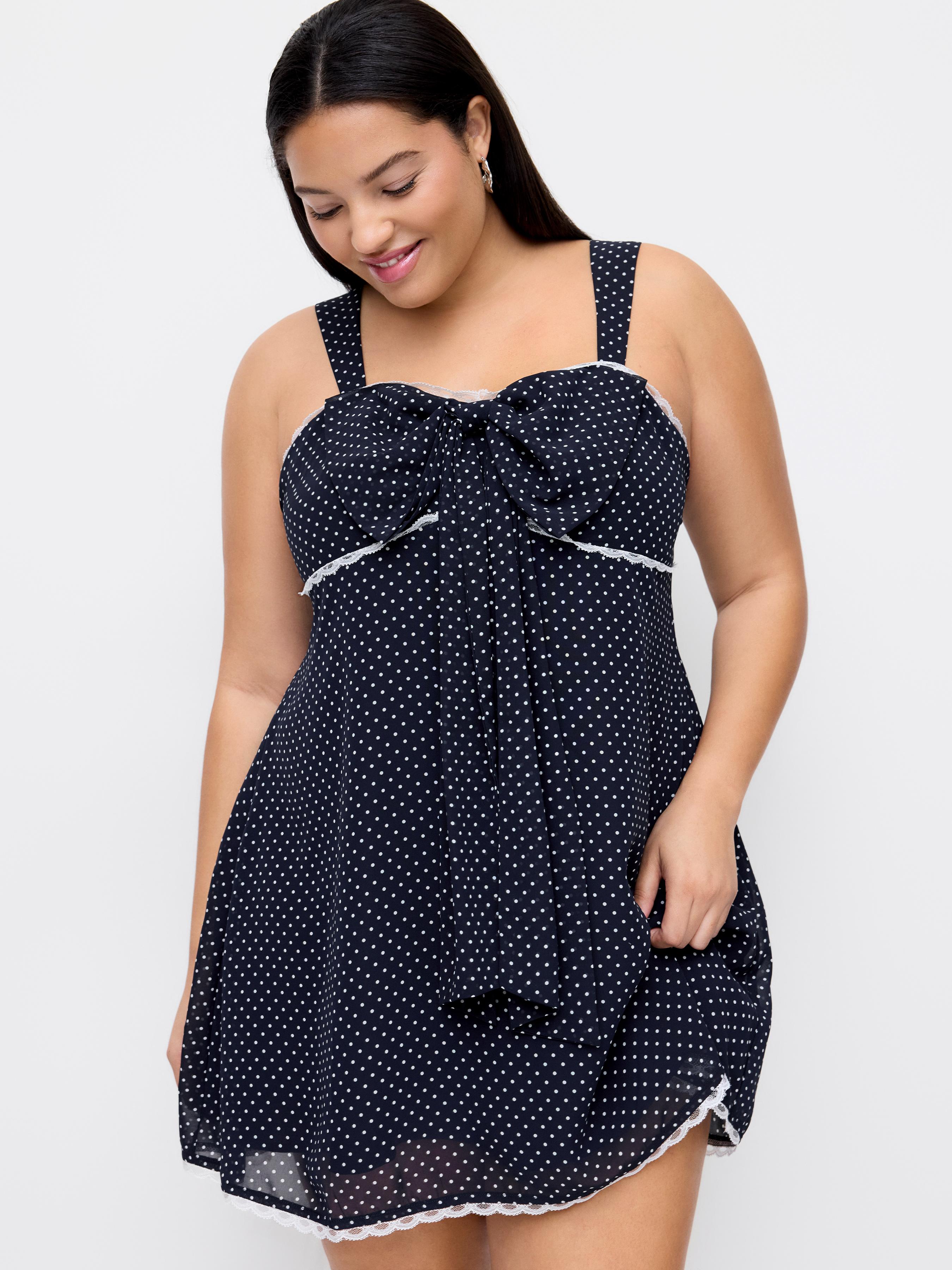 Chiffon Sweetheart Bowknot Polka Dot A-line Mini Dress Curve & Plus by CIDER