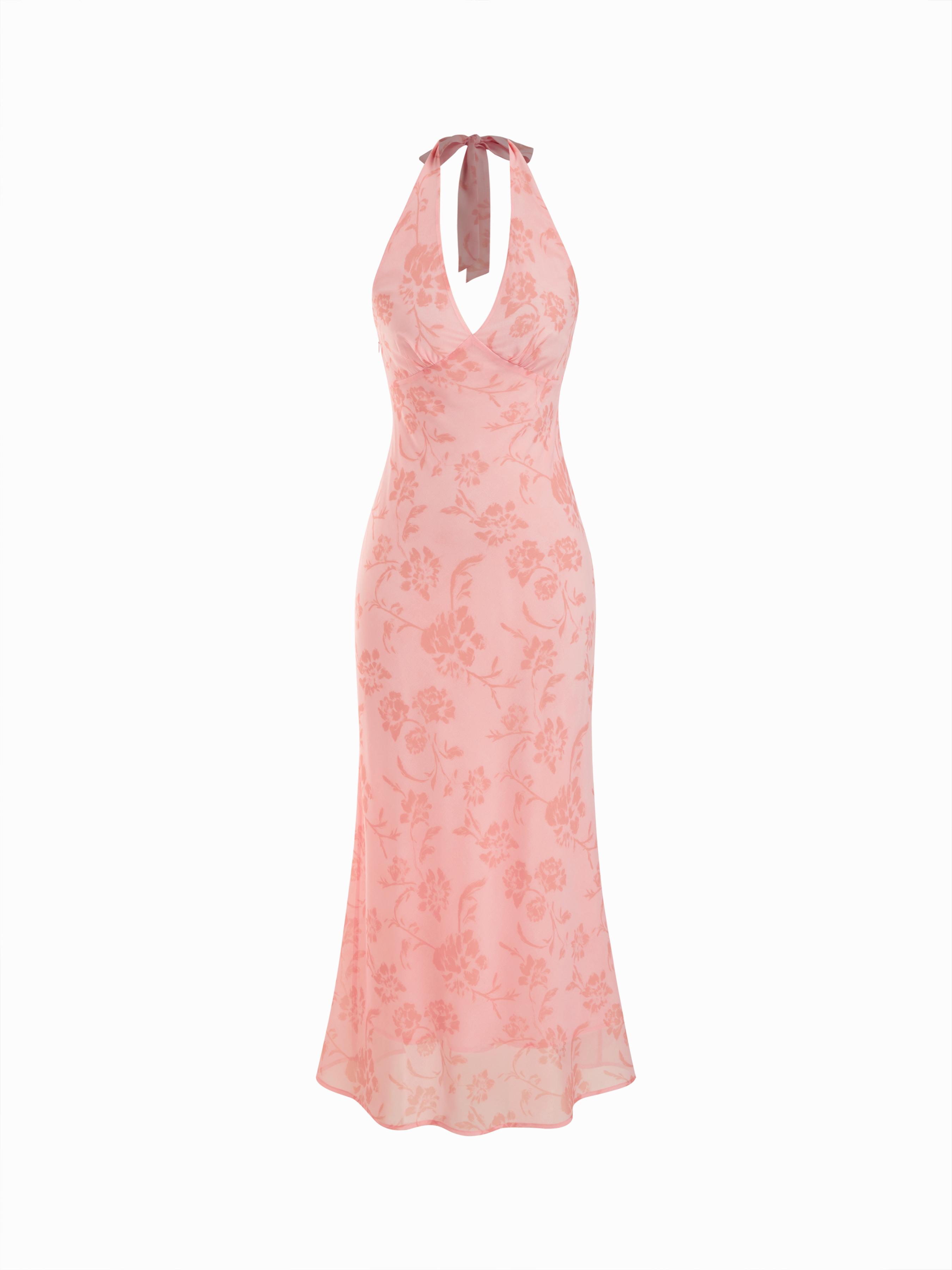 Chiffon Sweetheart Floral Backless Tie Back Mermaid Maxi Dress by CIDER