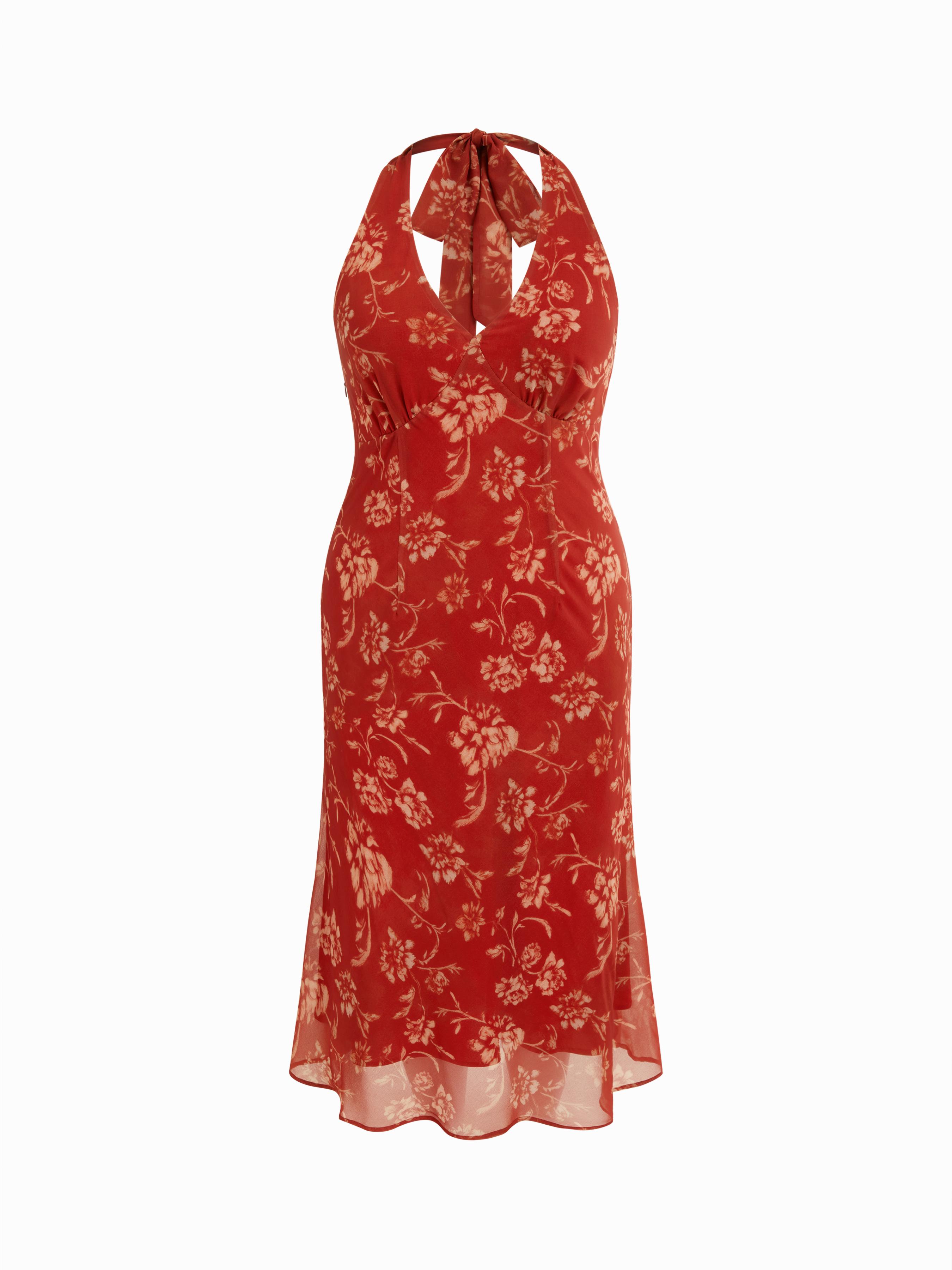 Chiffon Sweetheart Floral Tie Back Mermaid Maxi Dress Curve & Plus by CIDER