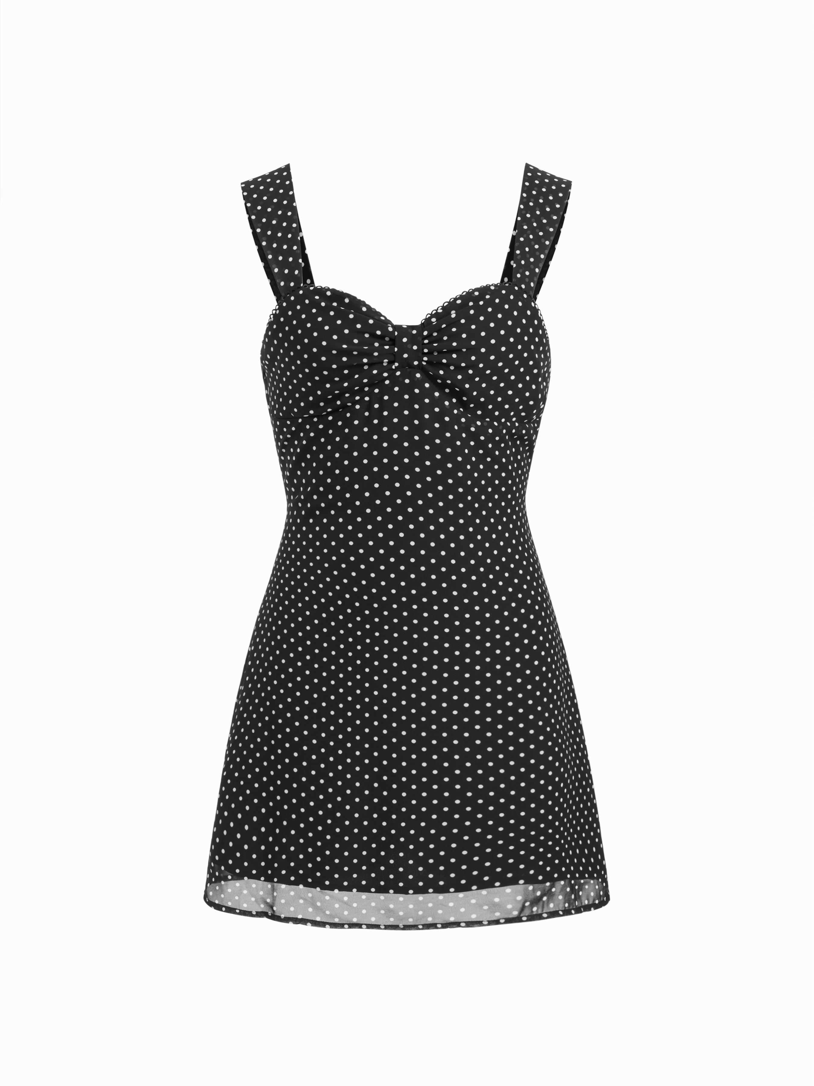Chiffon Sweetheart Knotted Polka Dot A-line Mini Dress by CIDER