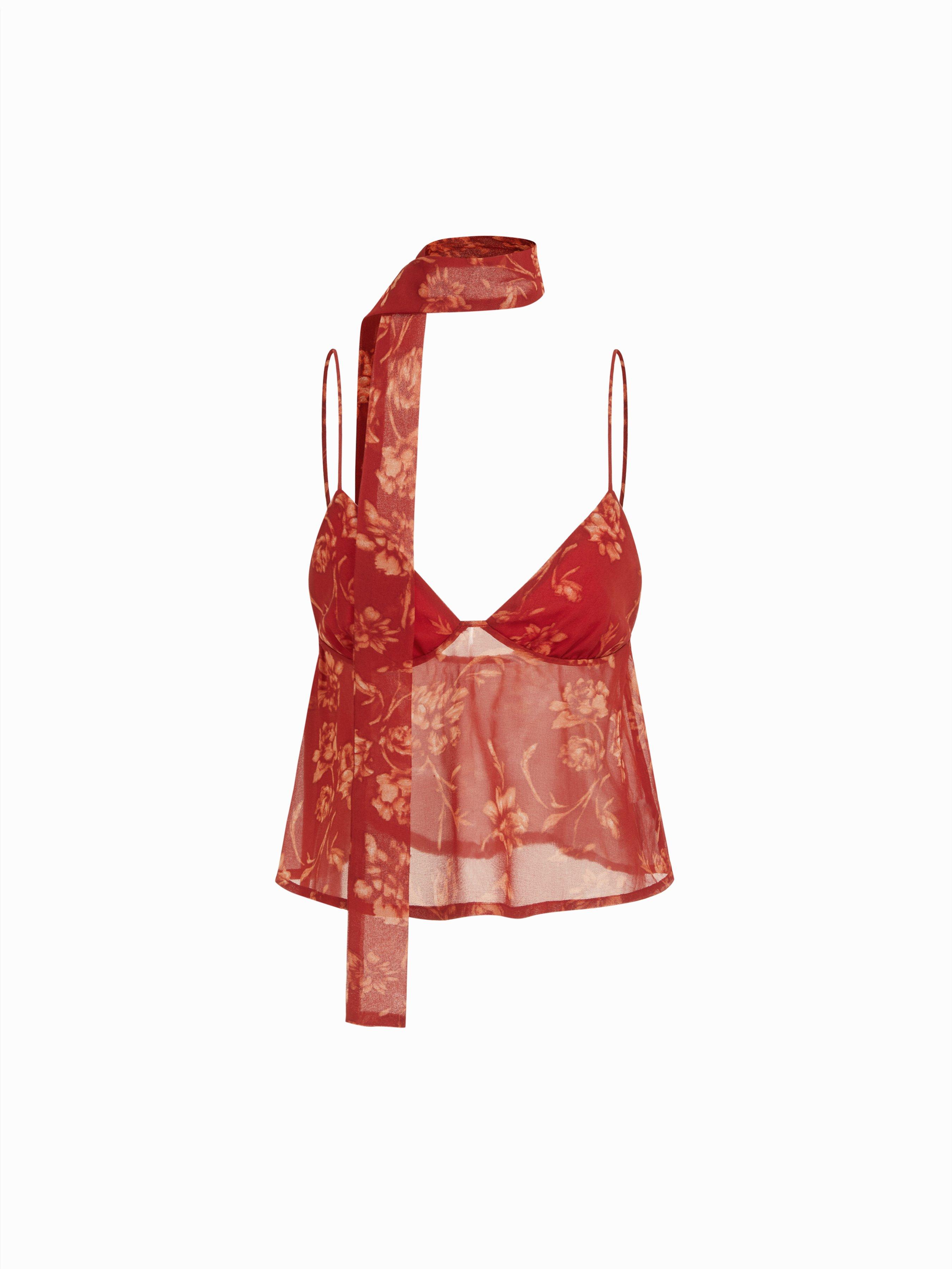 Chiffon Sweetheart Polka Dot Crop Cami Top With Scarf by CIDER