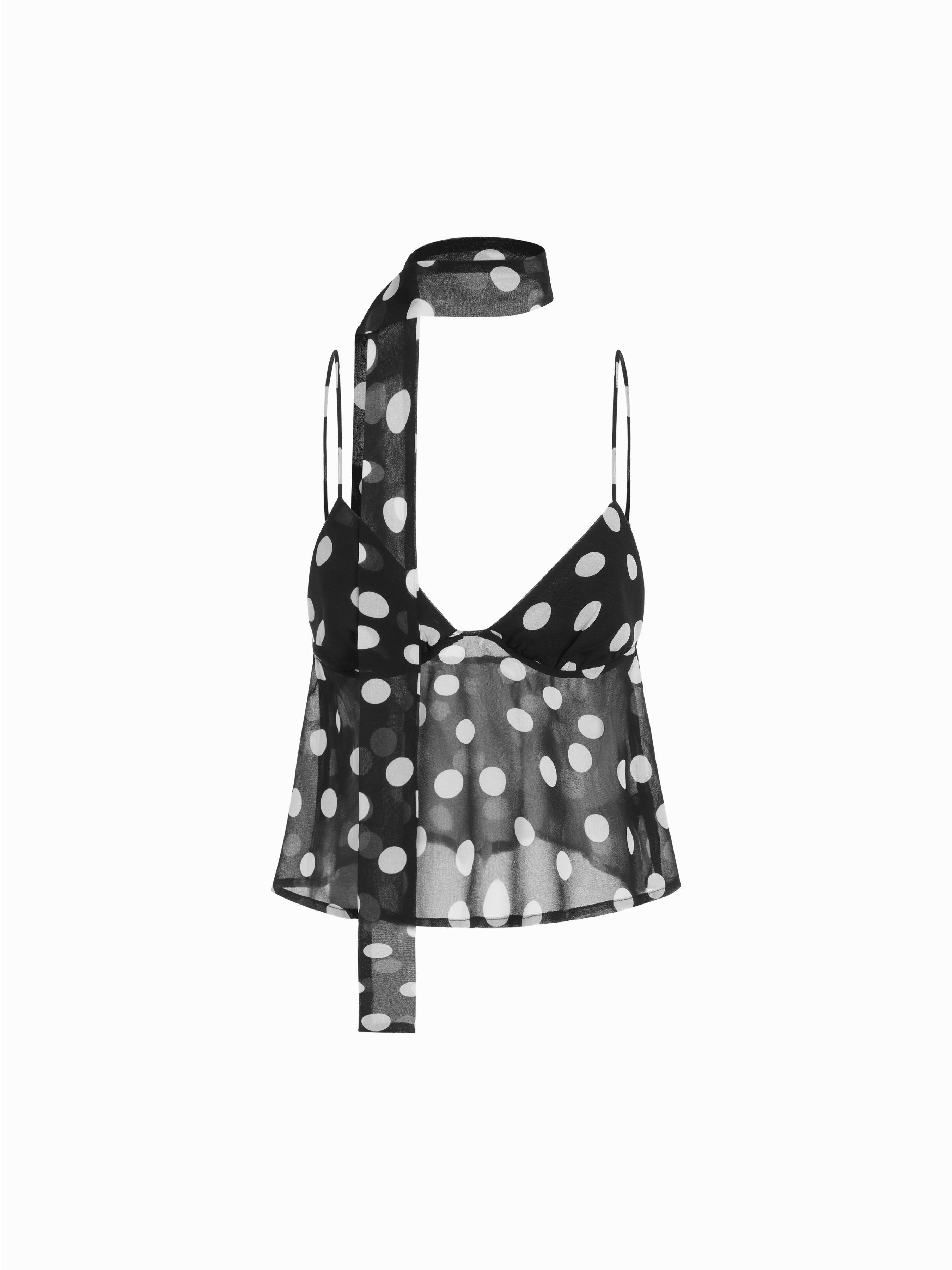 Chiffon Sweetheart Polka Dot Crop Cami Top With Scarf by CIDER