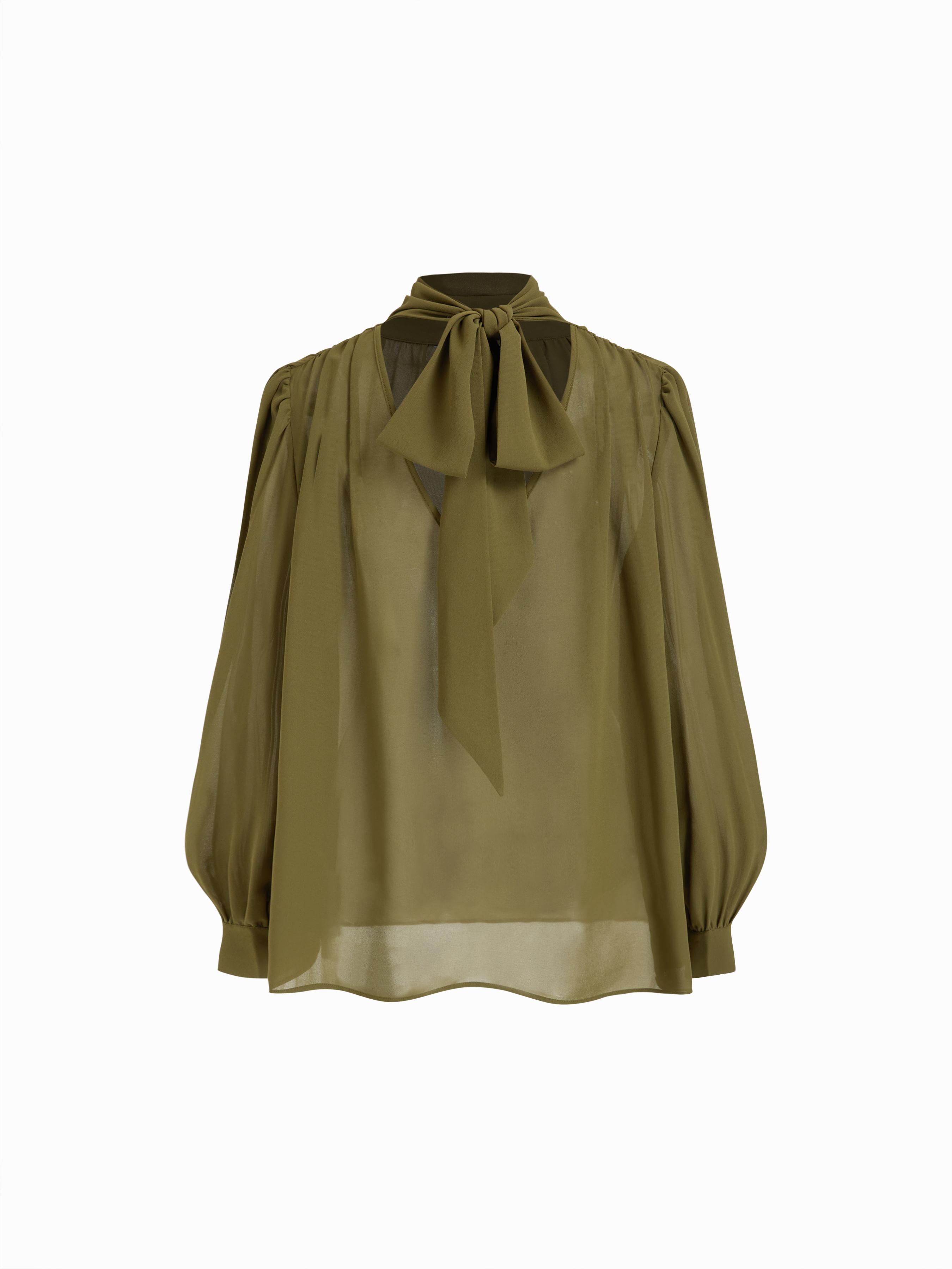 Chiffon Two Way Tie-Neck Long Sleeve Blouse by CIDER