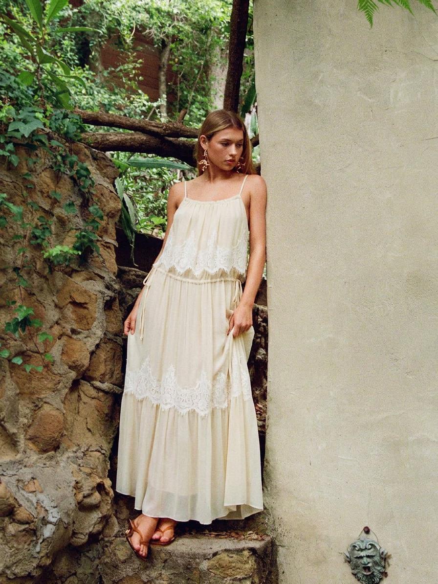 Chiffon U-neckline Sleeveless Lace Straight Maxi Dress by CIDER