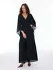 Chiffon V-neck Cloak Sleeve Mid Rise Wide Leg Jumpsuit by CIDER