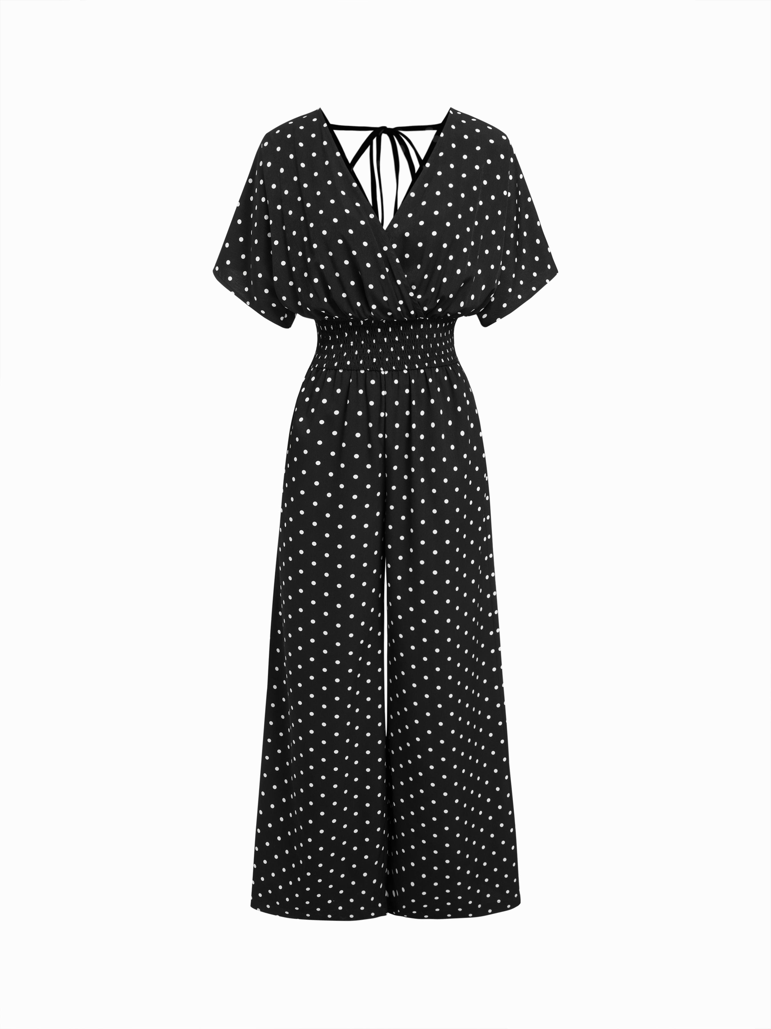Chiffon V-neck Ruched Cloak Sleeve Oversized Jumpsuit by CIDER