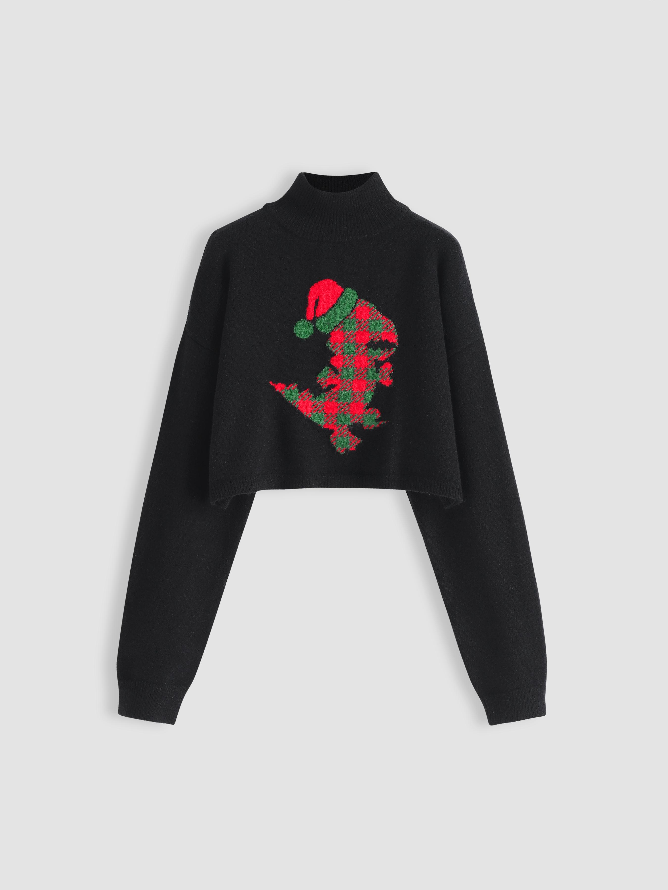 Christmas Graphic Turtleneck Knitted Crop Sweater by CIDER