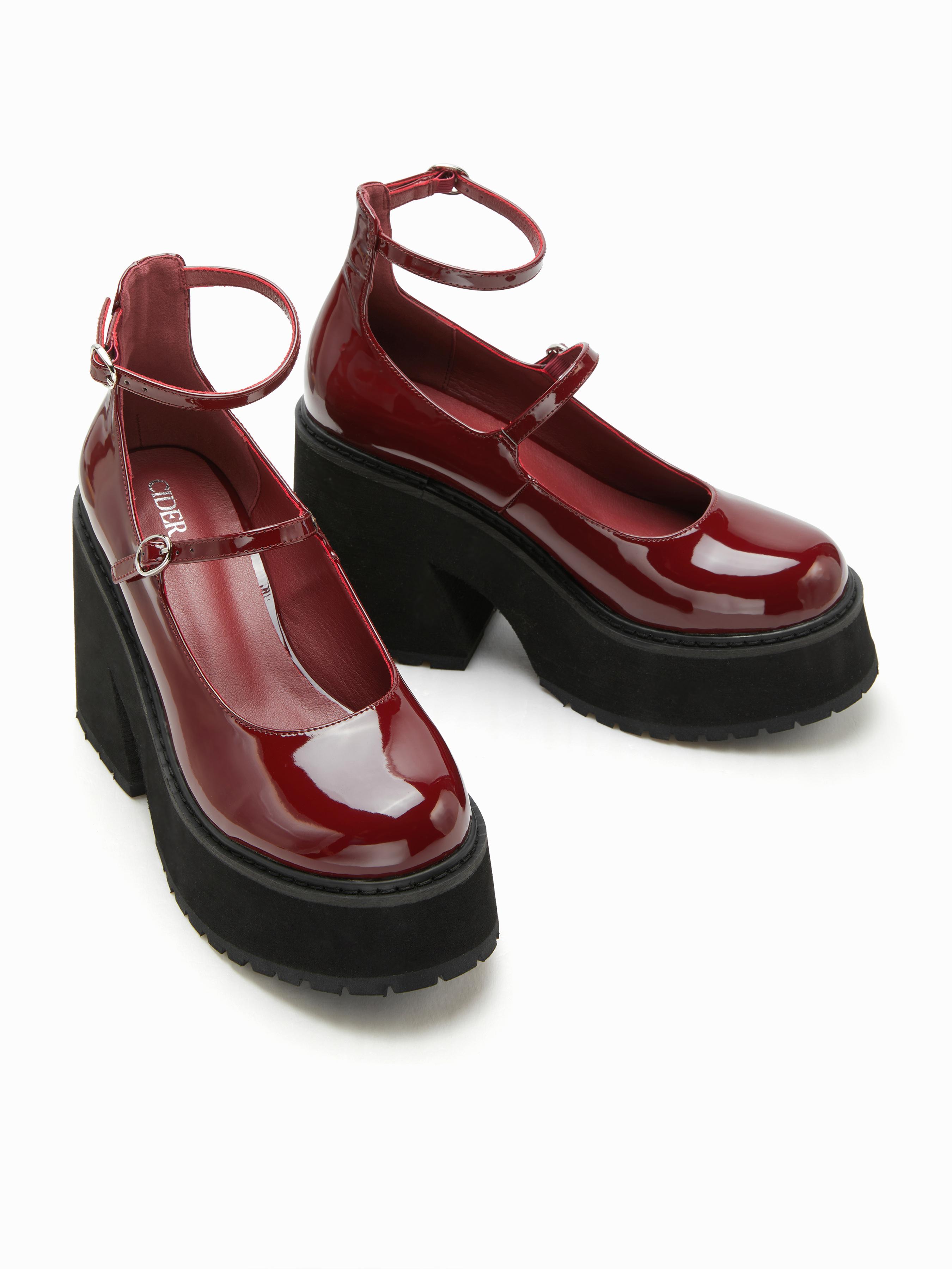 Chunky Heeled Double Strap Mary Jane Shoes by CIDER