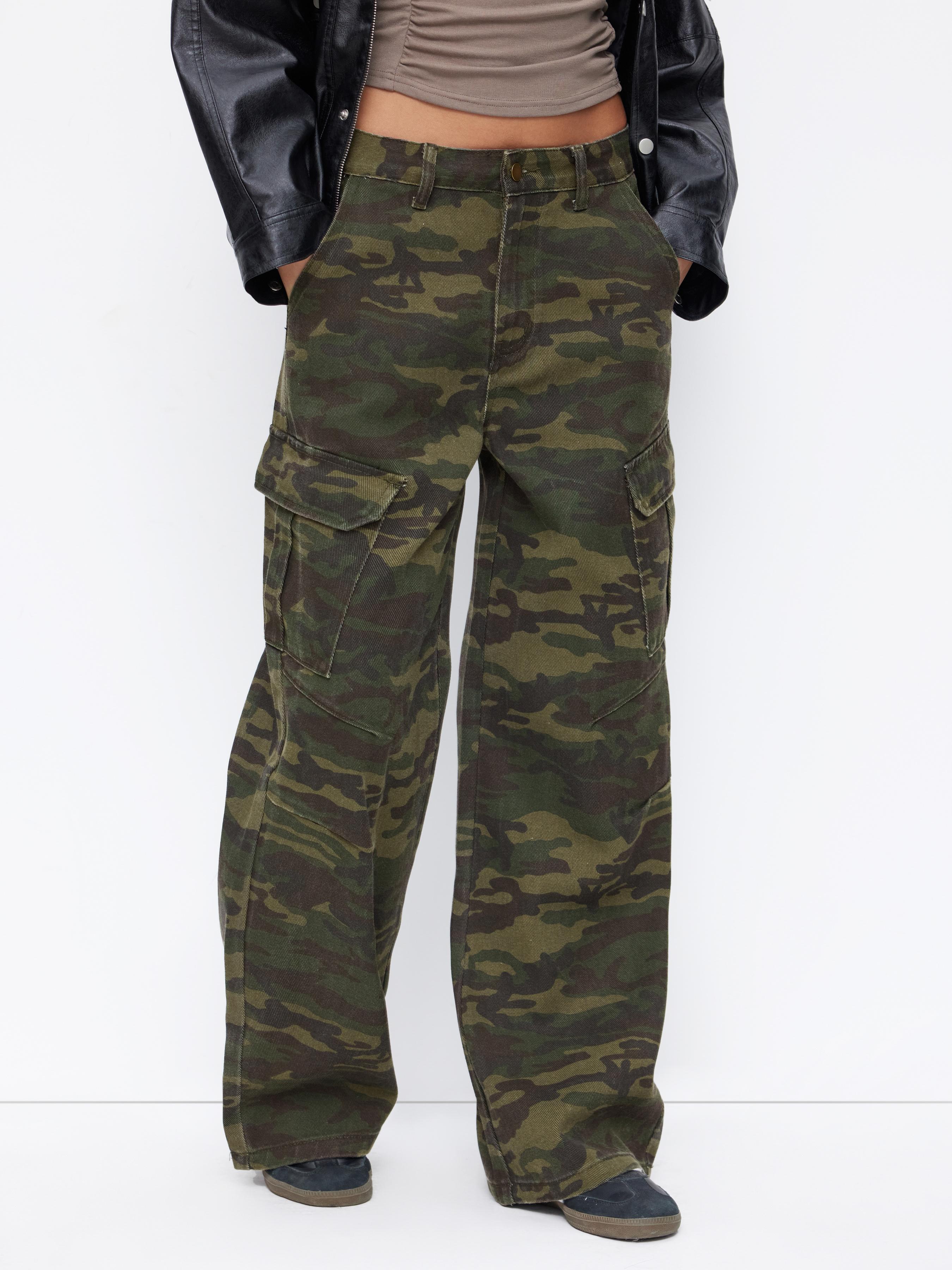 Cider Denim Camo Mid Rise Oversized Wide Leg Cargo Jeans by CIDER