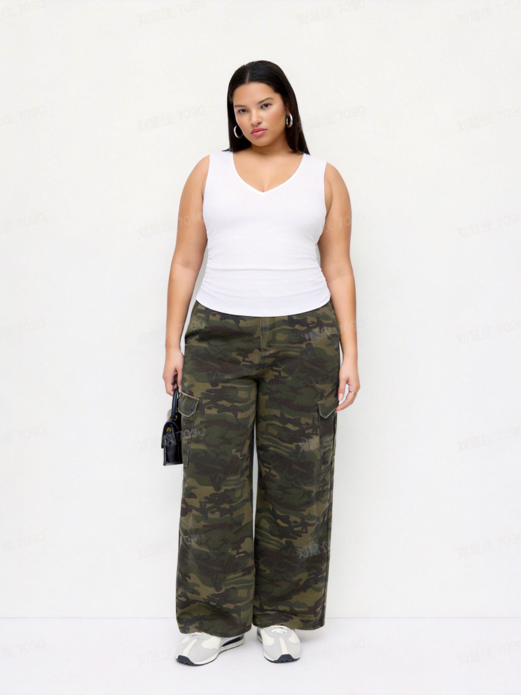 Cider Denim Camo Mid Rise Oversized Wide Leg Cargo Jeans Curve & Plus by CIDER
