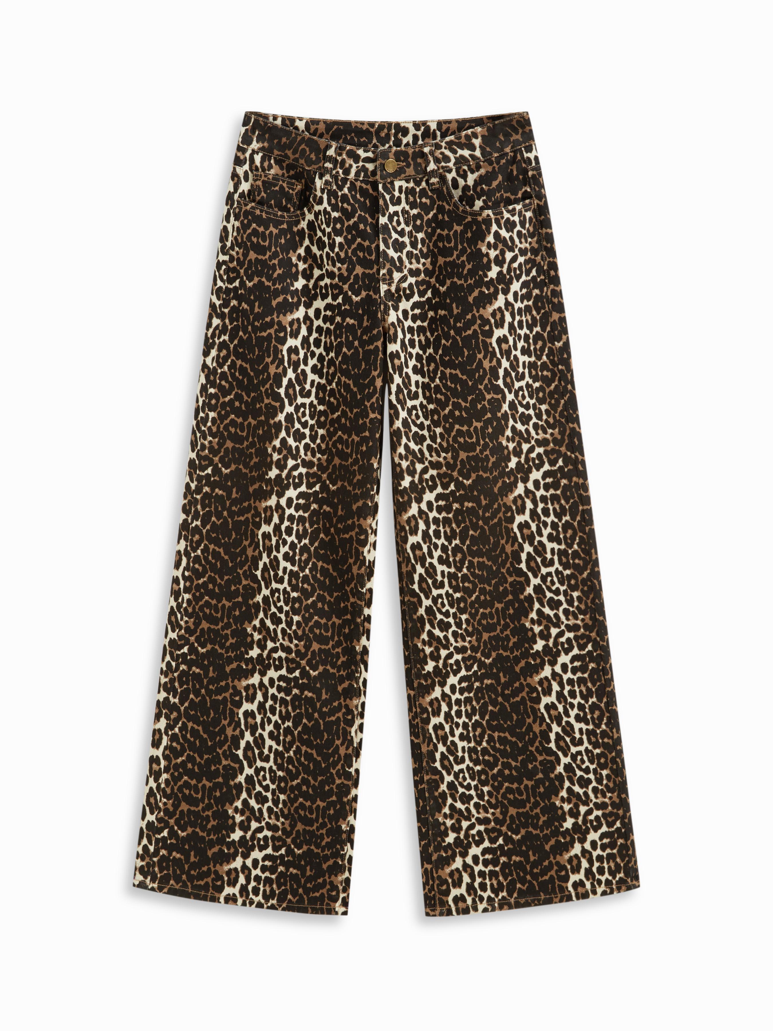 Cider Denim Leopard Print Mid Rise Wide Leg Jeans by CIDER