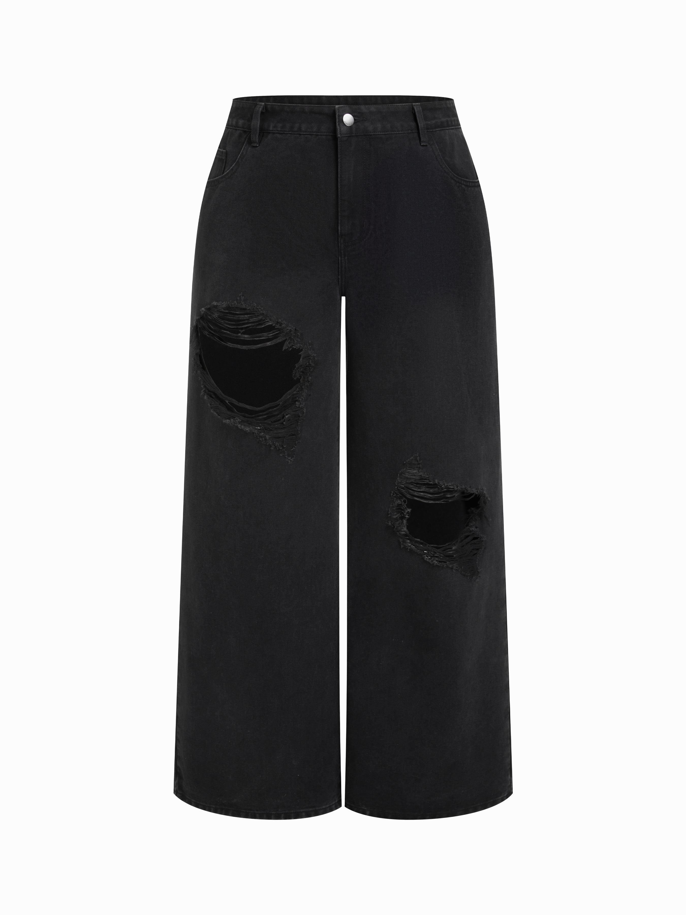Cider Denim Low Rise Cut Out Ripped Wide Leg Jeans Curve & Plus by CIDER