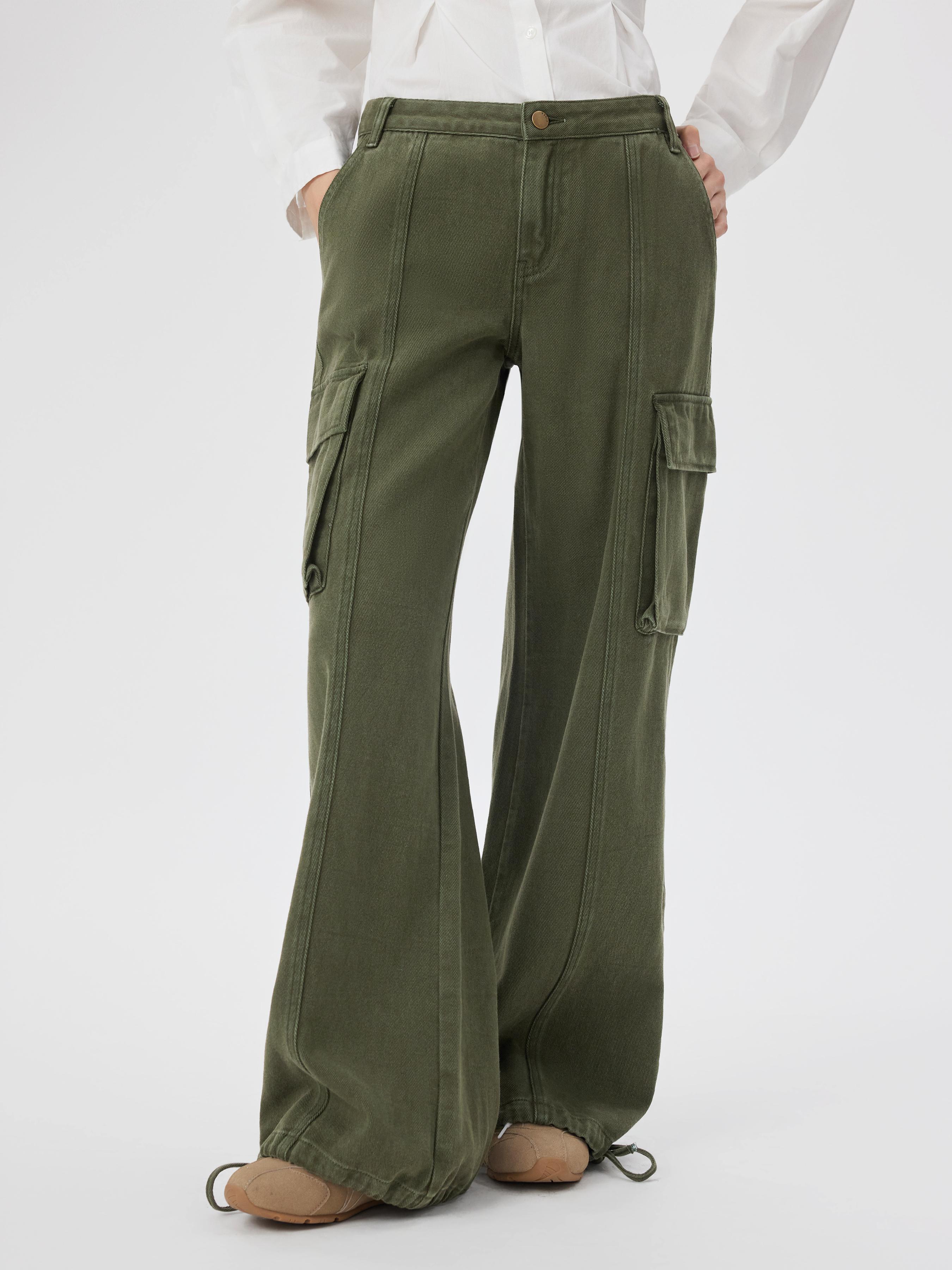 Cider Denim Low Rise Drawstring Wide Leg Cargo Jeans by CIDER