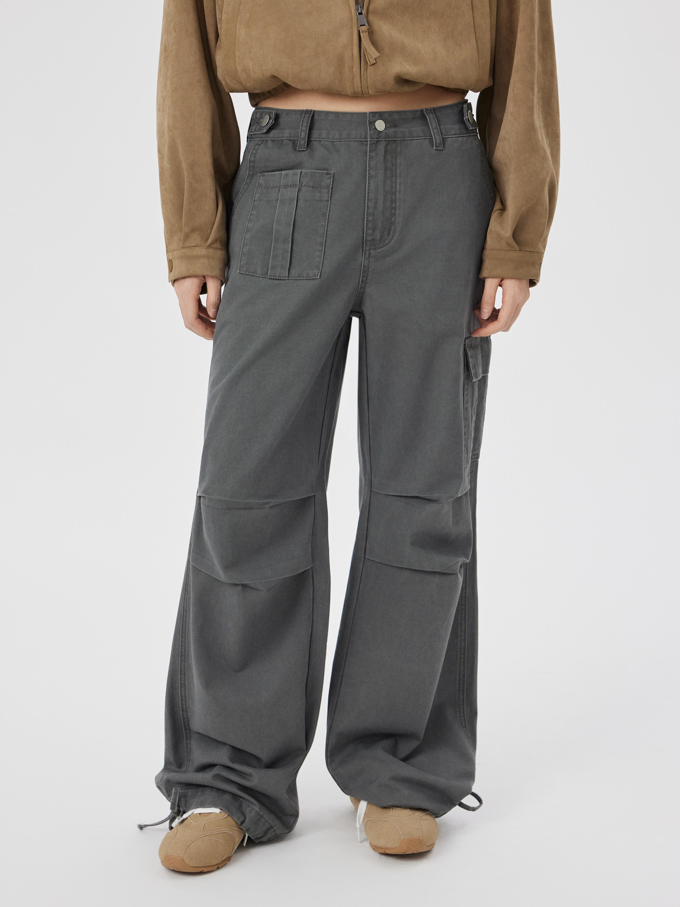 Cider Denim Low Rise Drawstring Wide Leg Cargo Jeans by CIDER