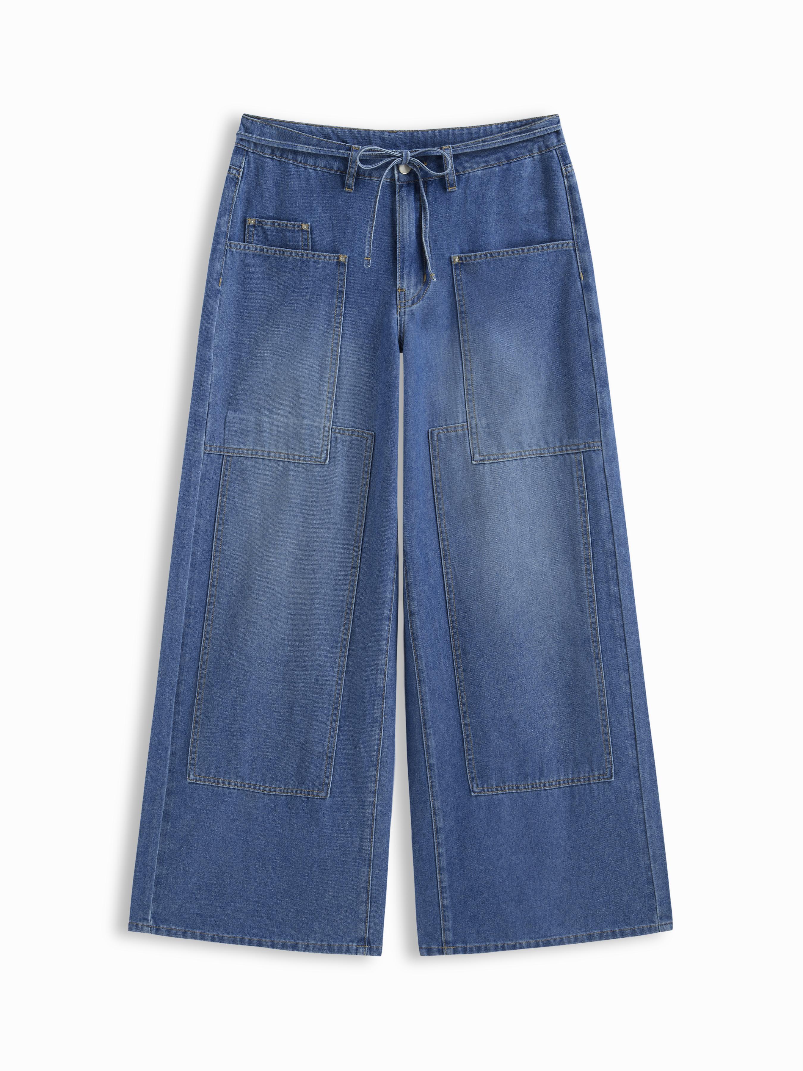 Cider Denim Low Rise Patched Knotted Baggy Jeans by CIDER