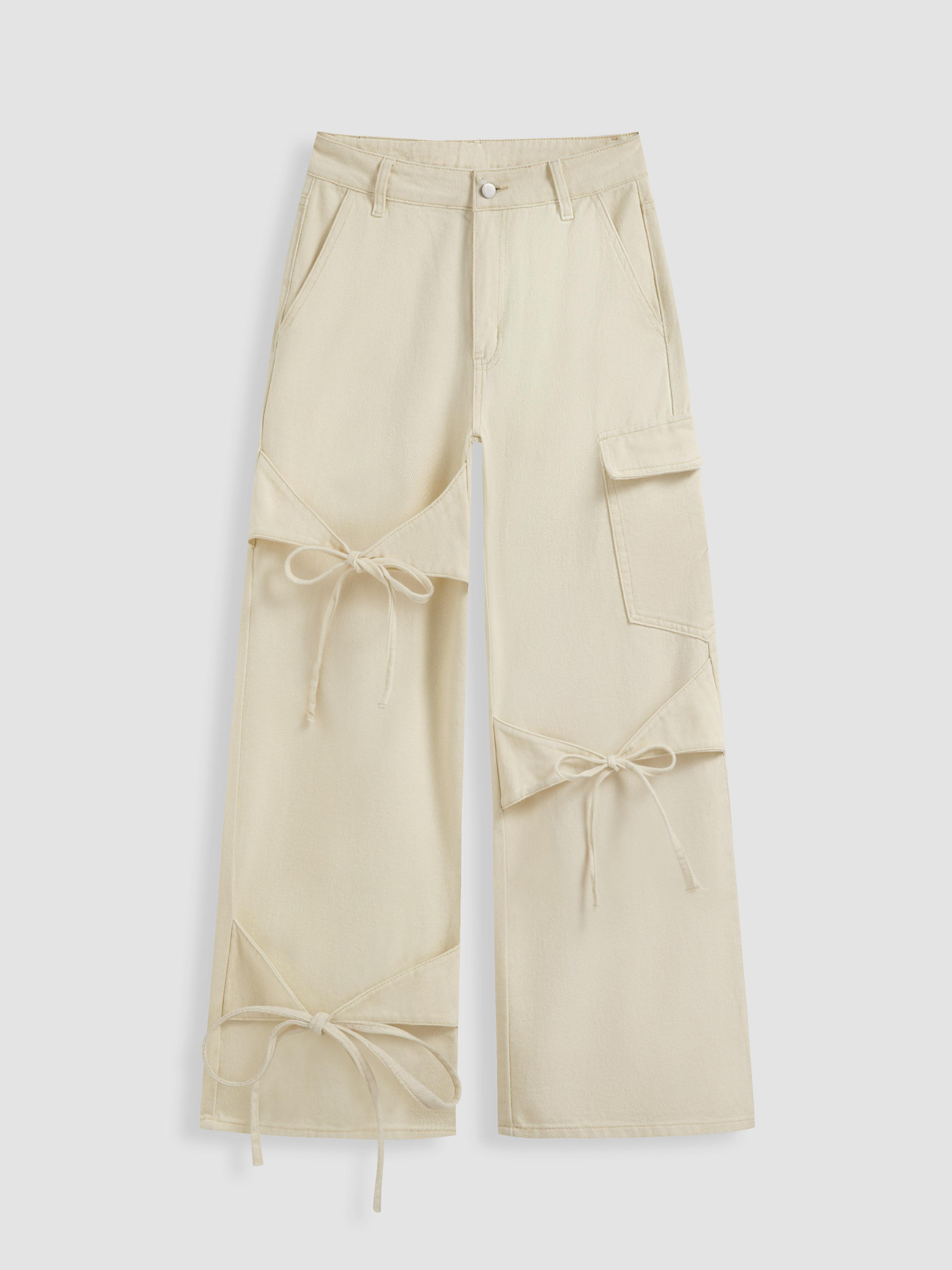 Cider Denim Low Rise Solid Bowknot Pocket Wide Leg Jeans by CIDER