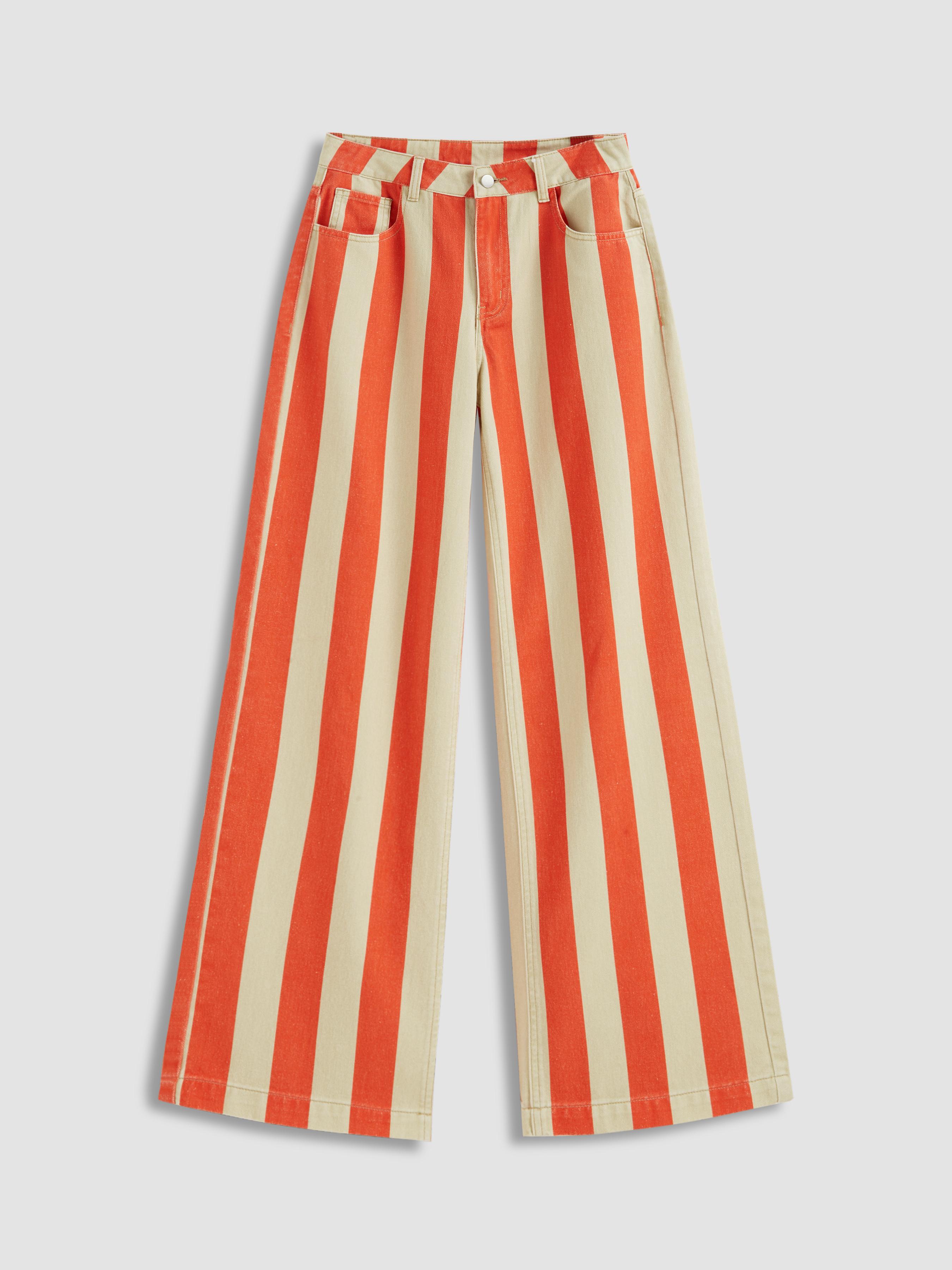 Cider Denim Low Rise Stripe Wide Leg Jeans by CIDER