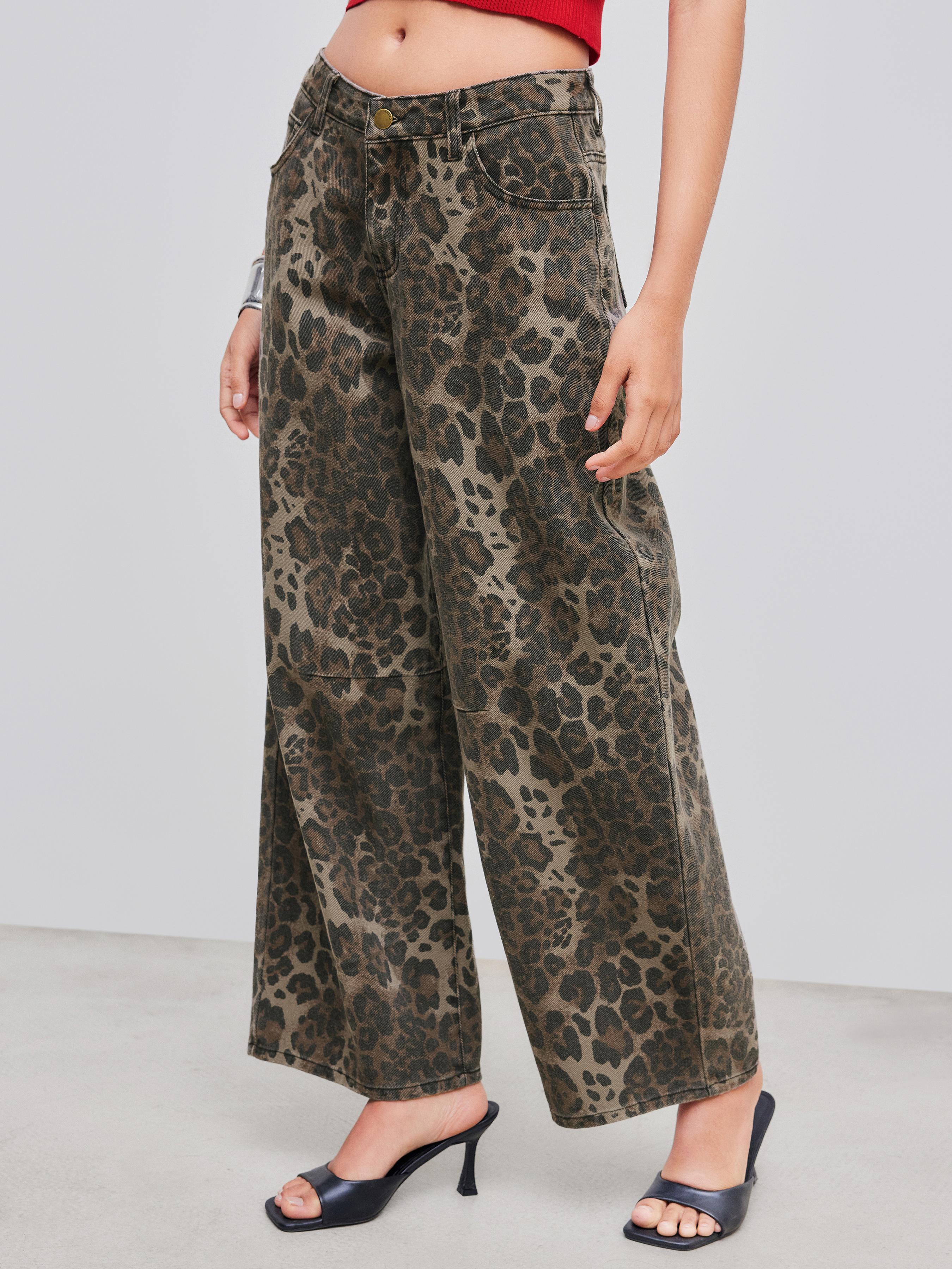 Cider Denim Mid Rise Leopard Barrel-leg Jeans by CIDER