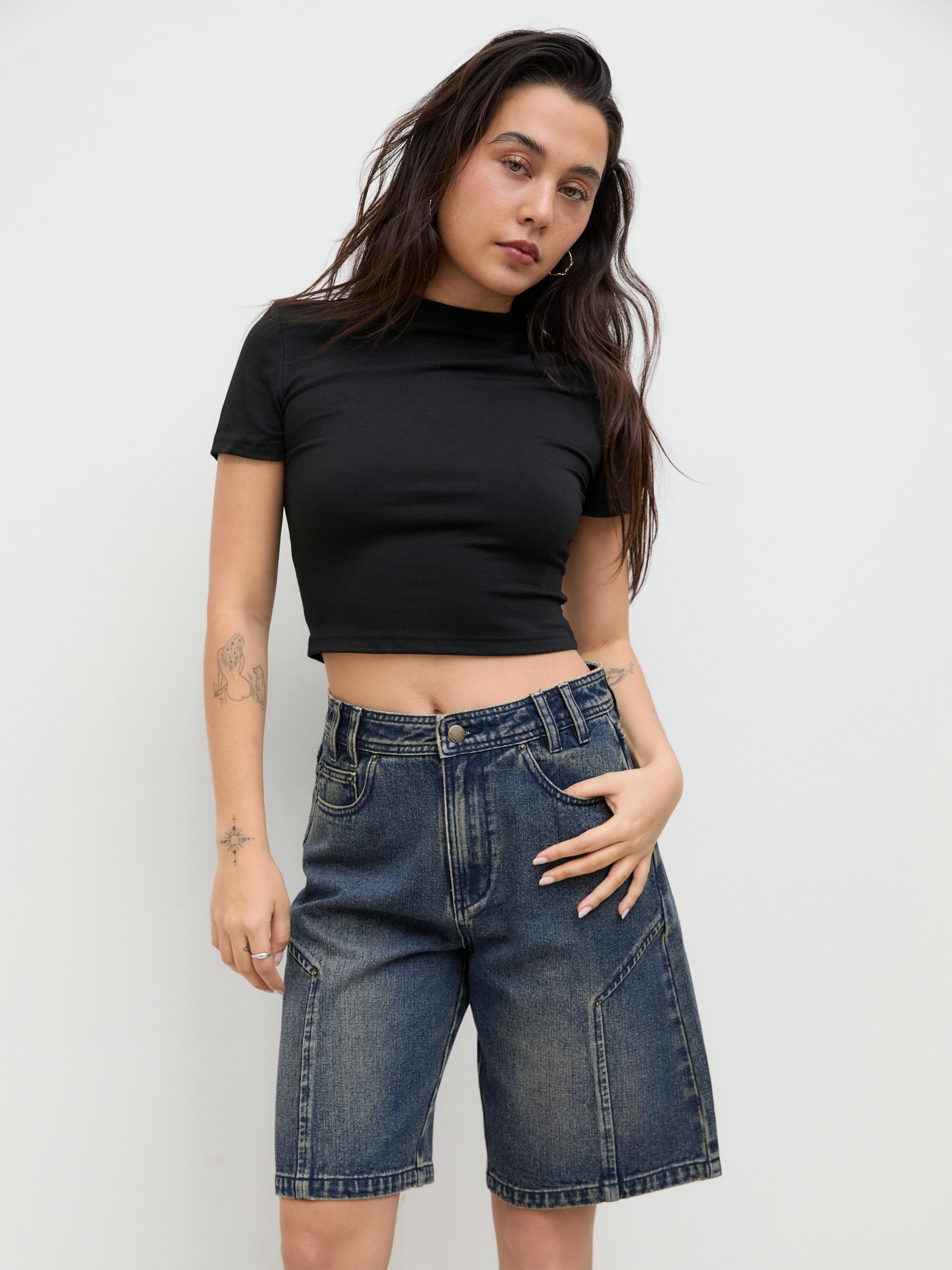 Cider Denim Mid Rise Pocket Bermuda Jorts by CIDER